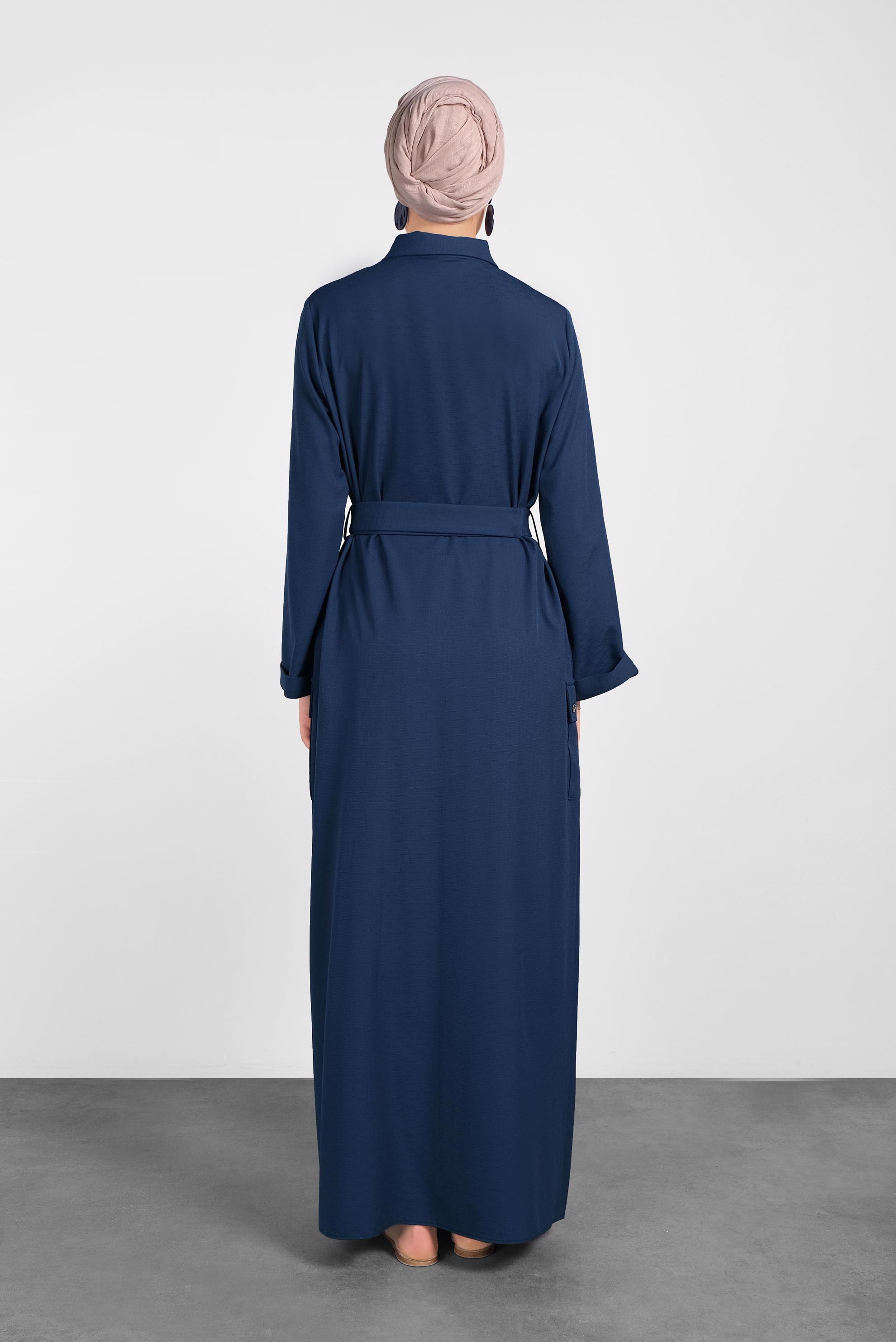 Tesettür giyim LACİVERT KUŞAKLI DÜĞMELİ TUNİK 4456