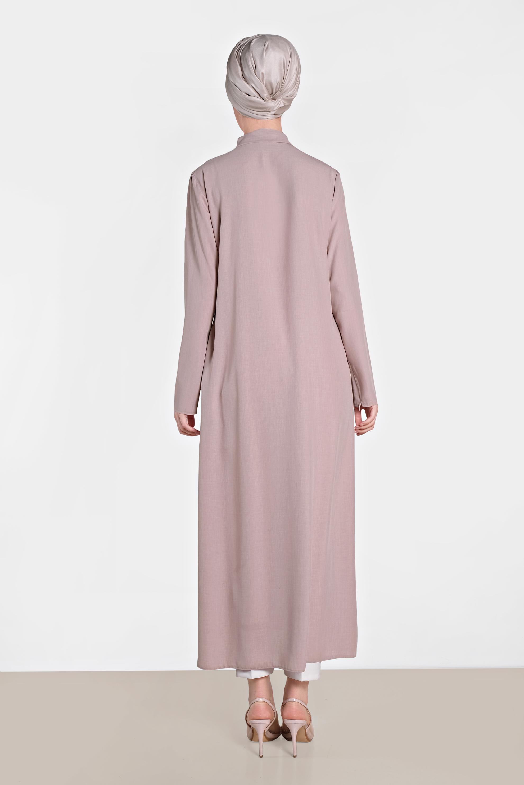 Tesettür giyim PUDRA MANŞETLERİ FERMUARLI NAKIŞLI TUNİK 4457