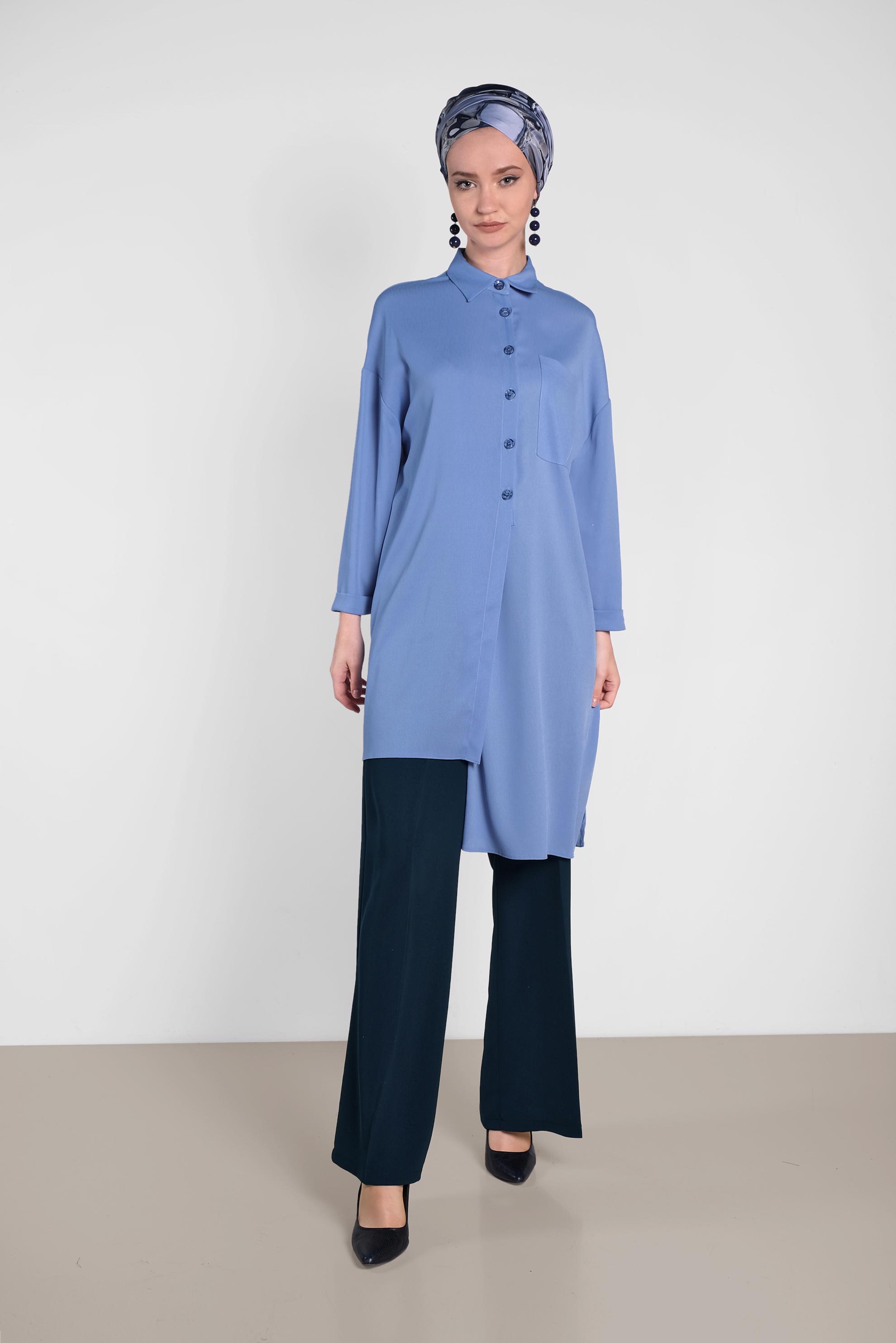 Tesettür giyim MAVİ ASİMETRİK KESİM TUNİK 4458