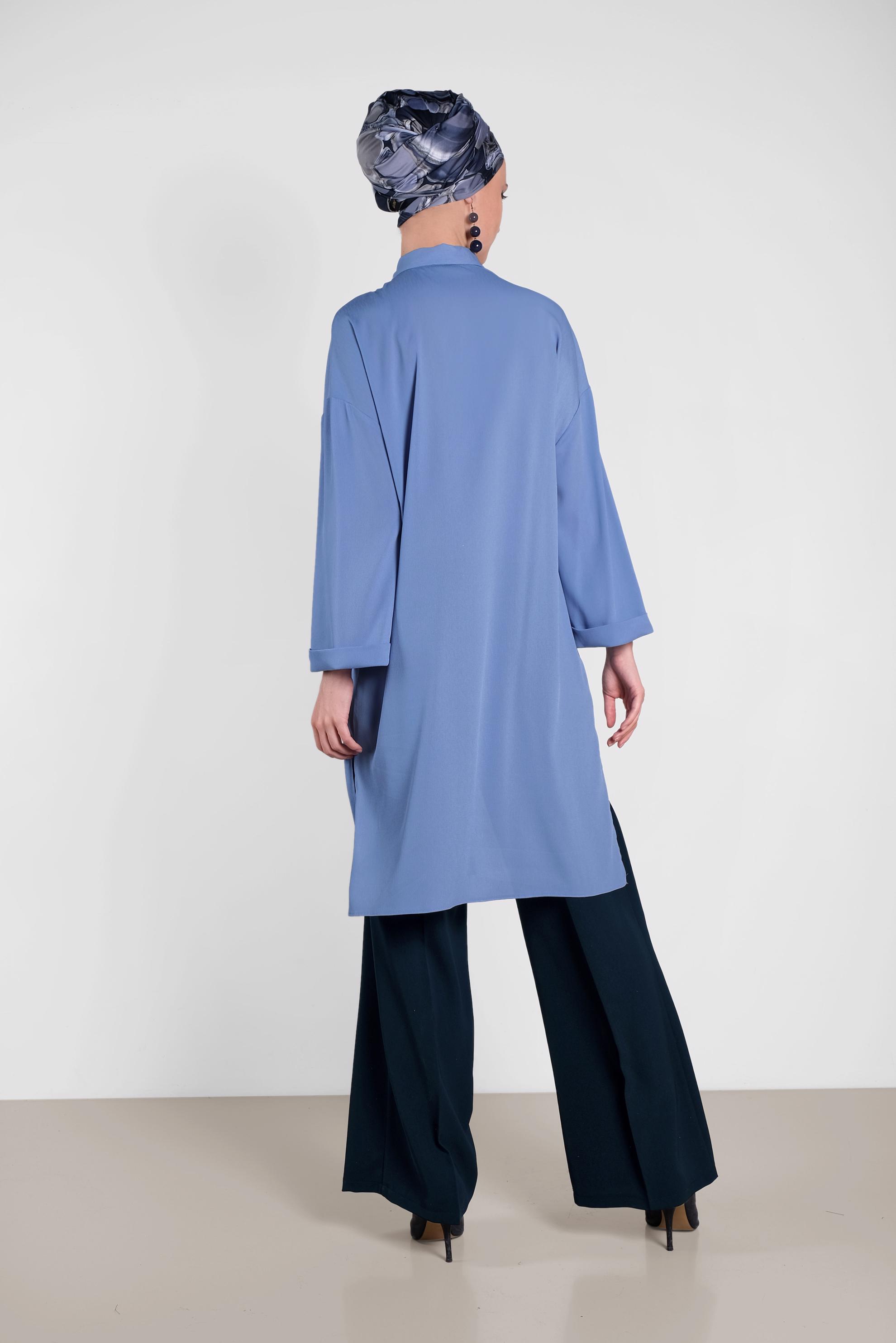 Tesettür giyim MAVİ ASİMETRİK KESİM TUNİK 4458