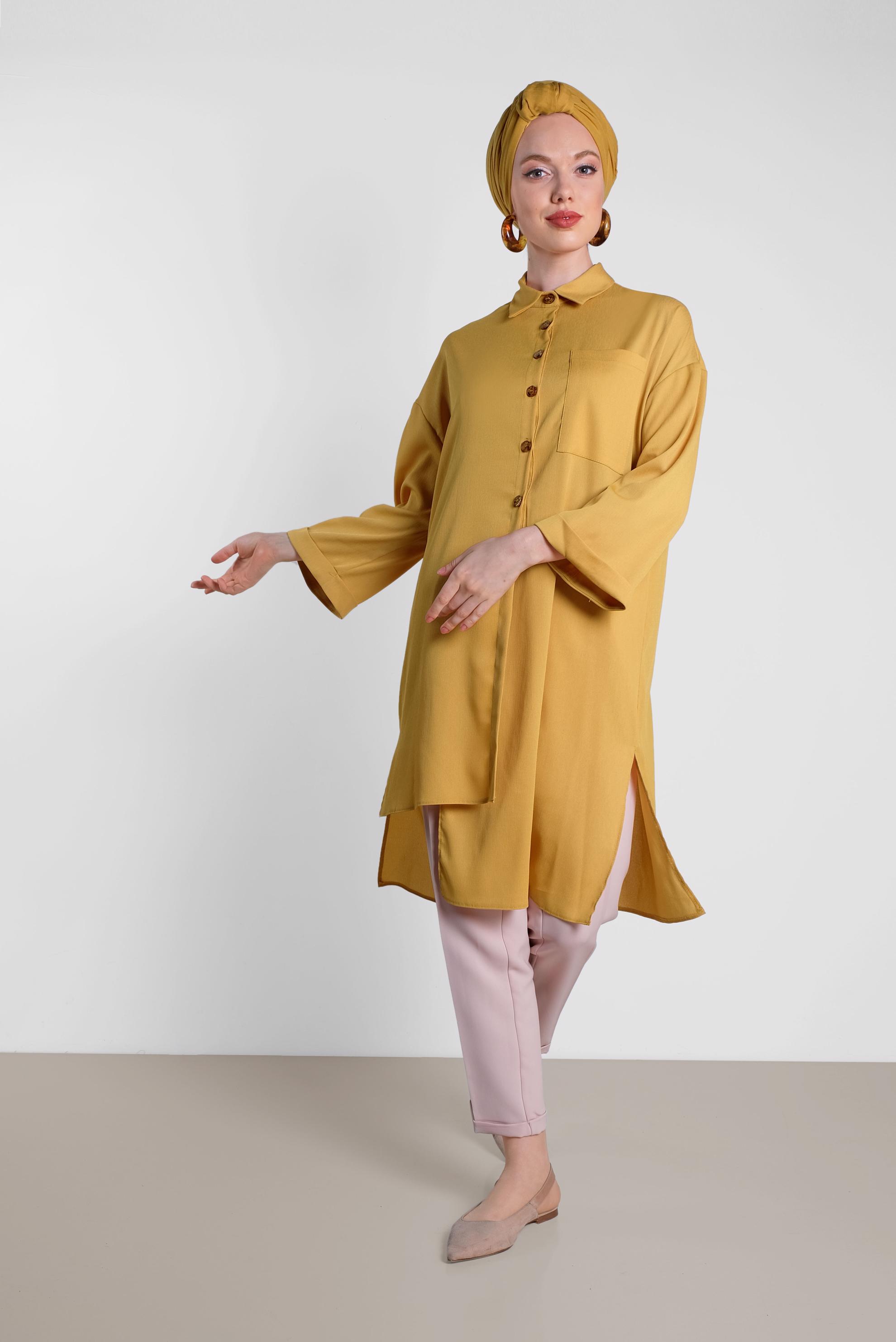 Tesettür giyim SARI ASİMETRİK KESİM TUNİK 4458