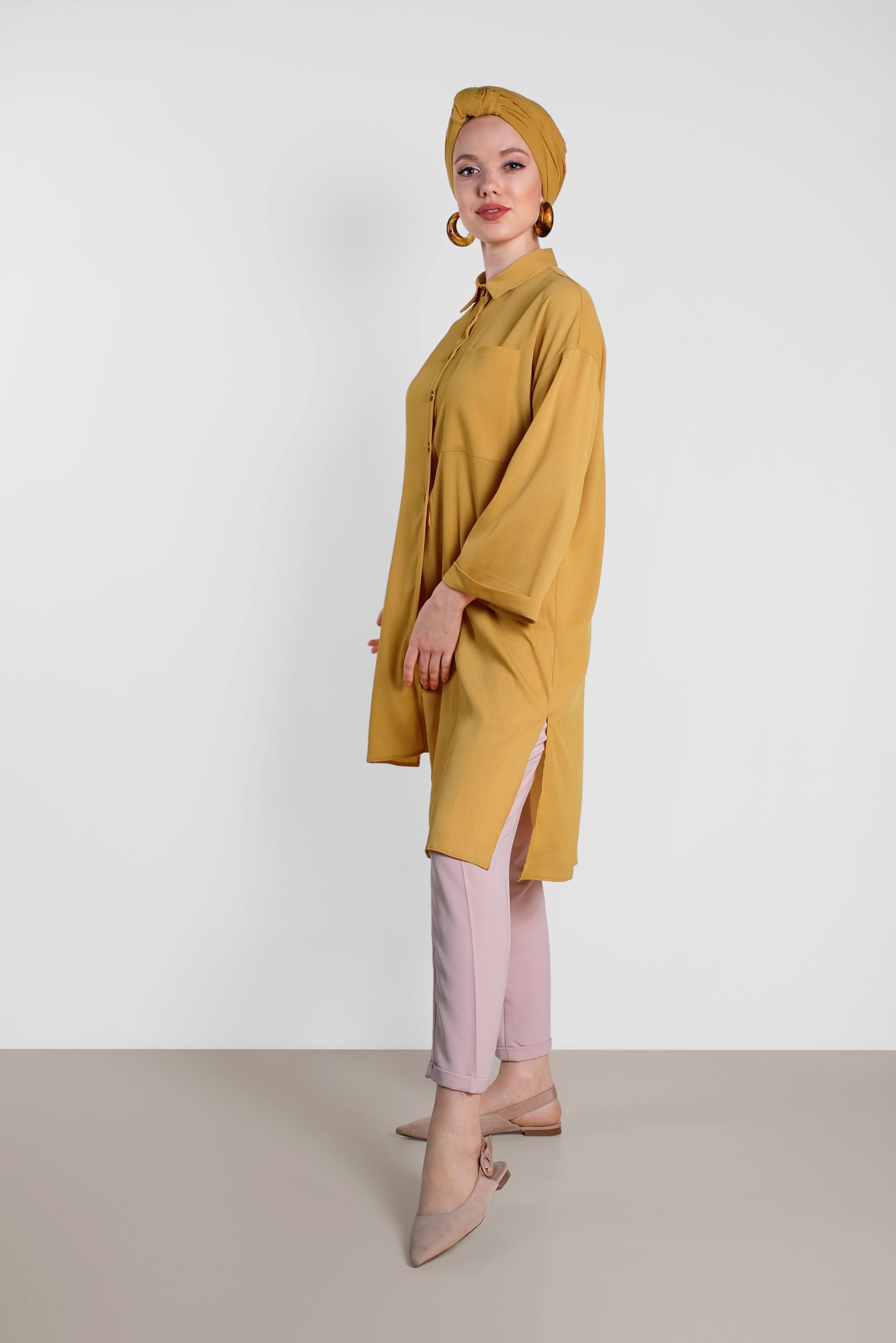 Tesettür giyim SARI ASİMETRİK KESİM TUNİK 4458