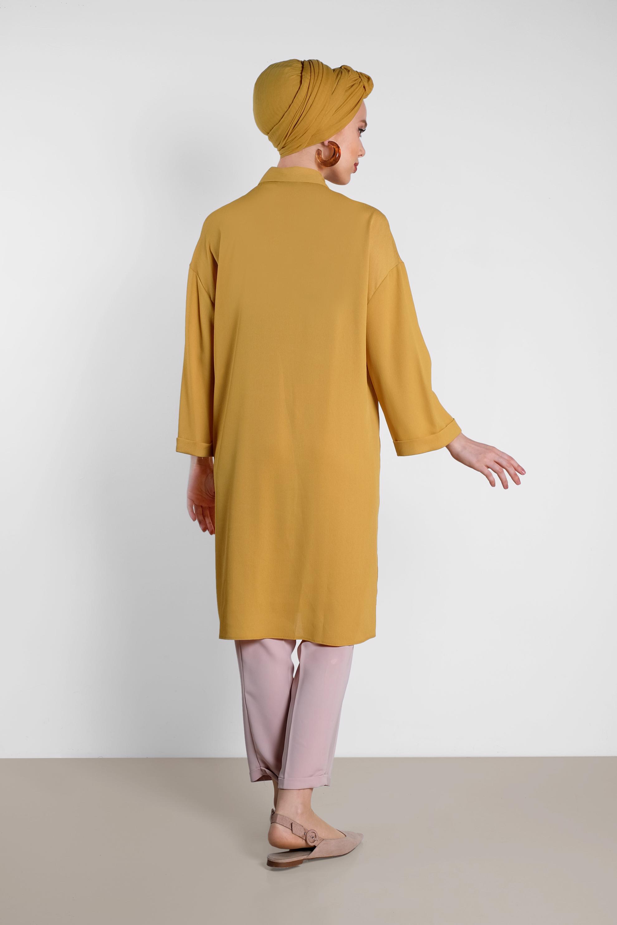 Tesettür giyim SARI ASİMETRİK KESİM TUNİK 4458