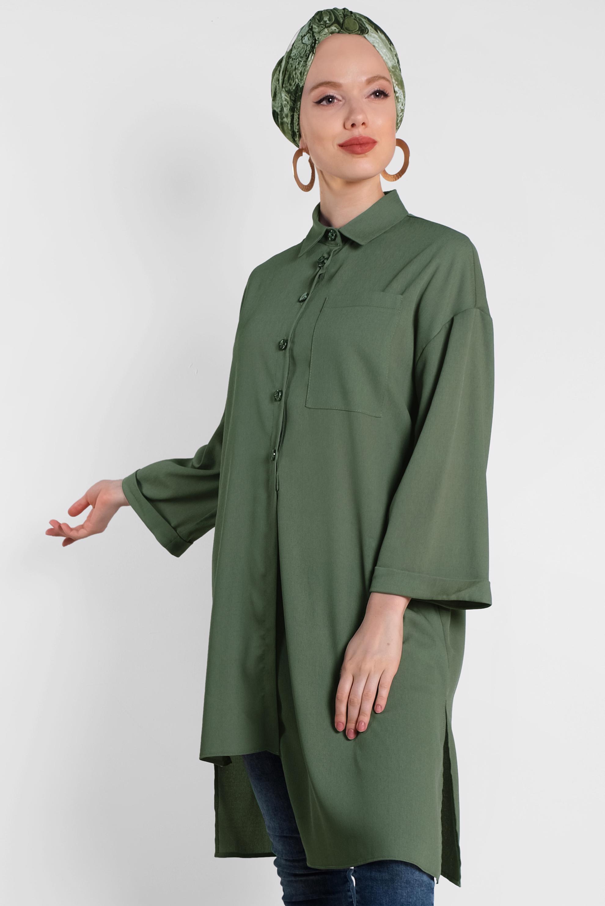 Tesettür giyim HAKİ ASİMETRİK KESİM TUNİK 4458