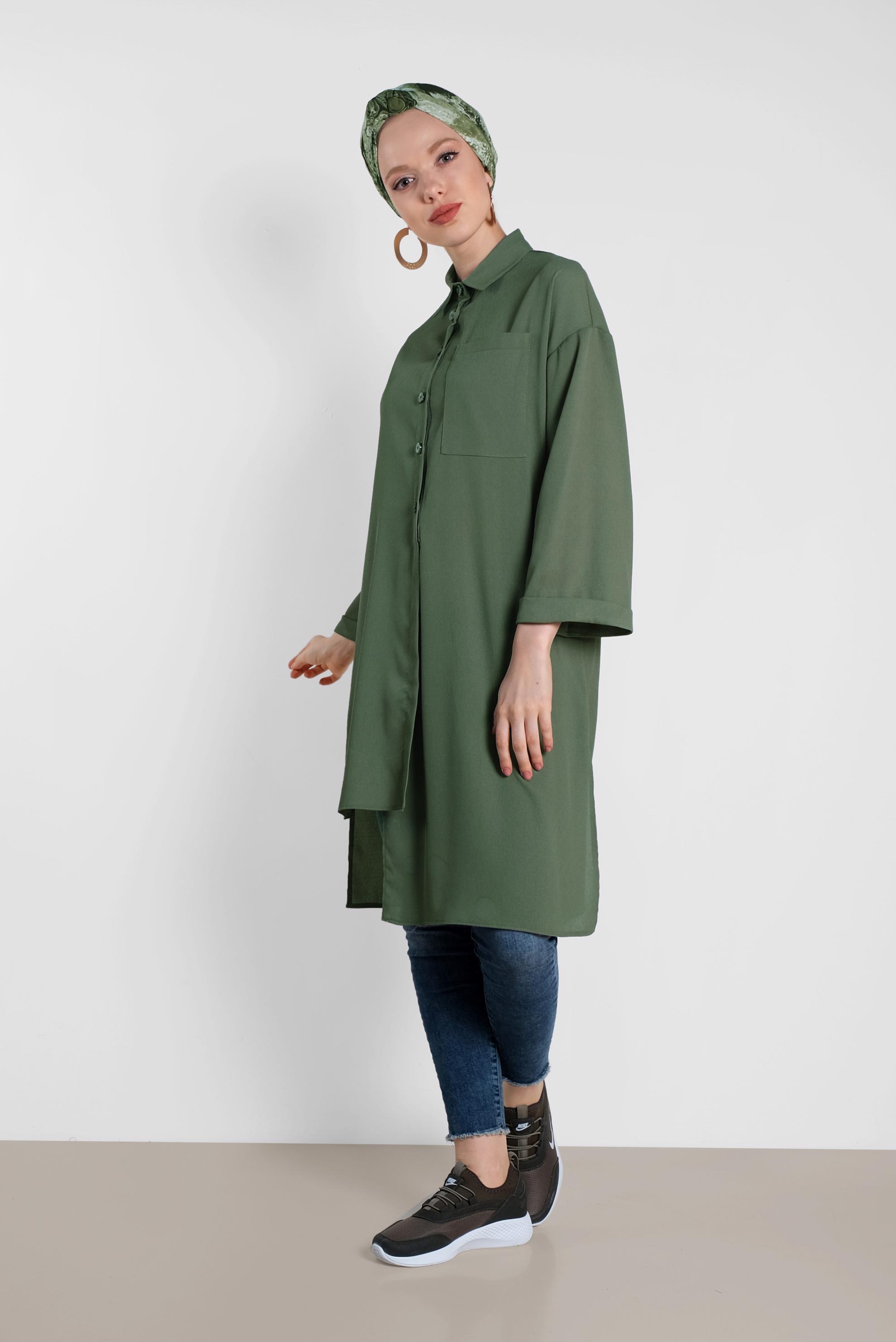 Tesettür giyim HAKİ ASİMETRİK KESİM TUNİK 4458