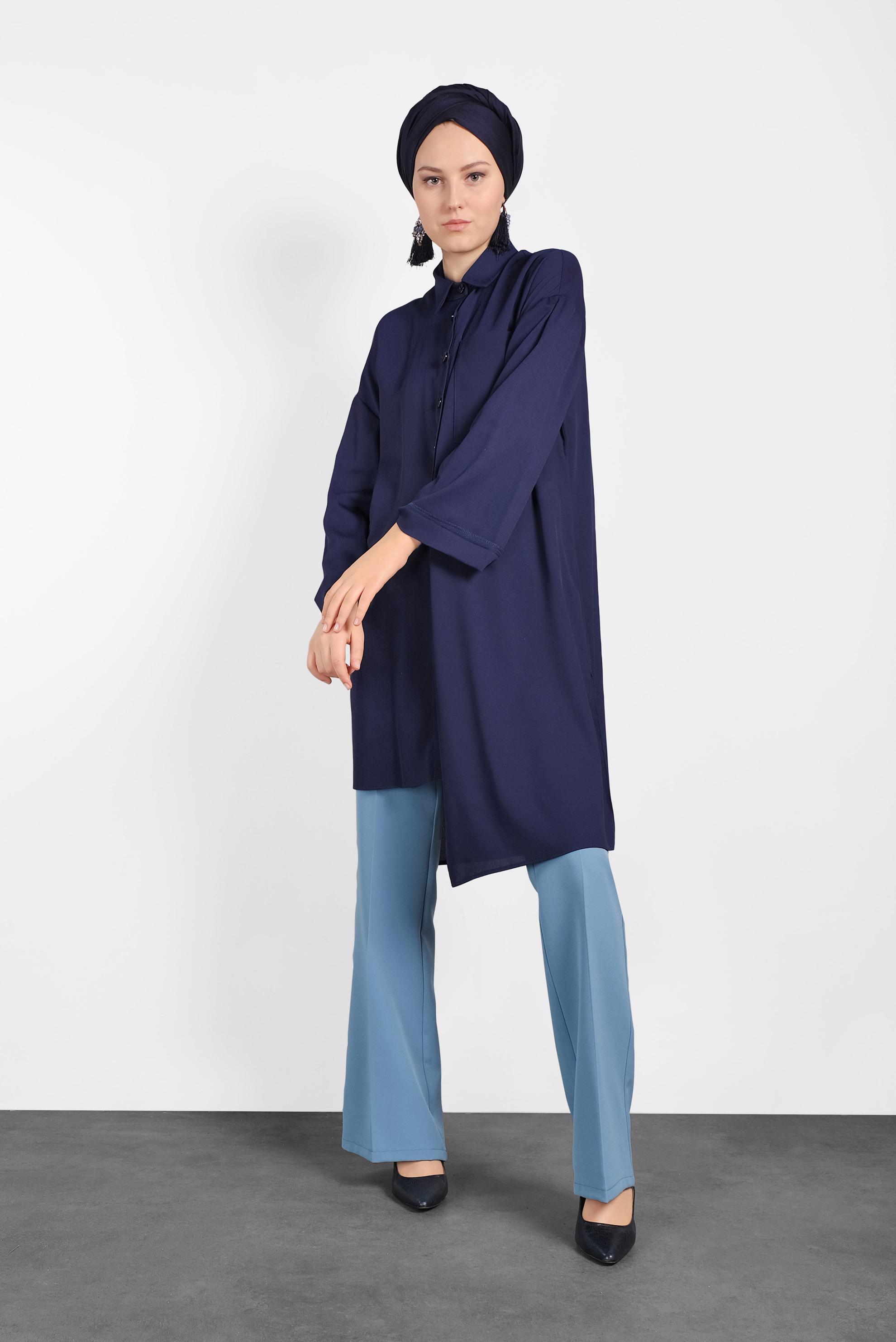 Tesettür giyim LACİVERT ASİMETRİK KESİM TUNİK 4458