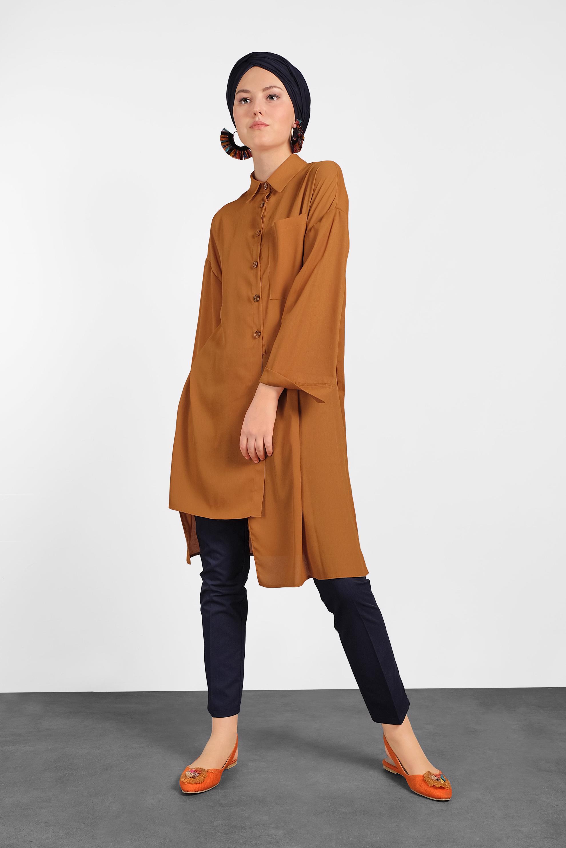 Tesettür giyim SARI ASİMETRİK KESİM TUNİK 4458