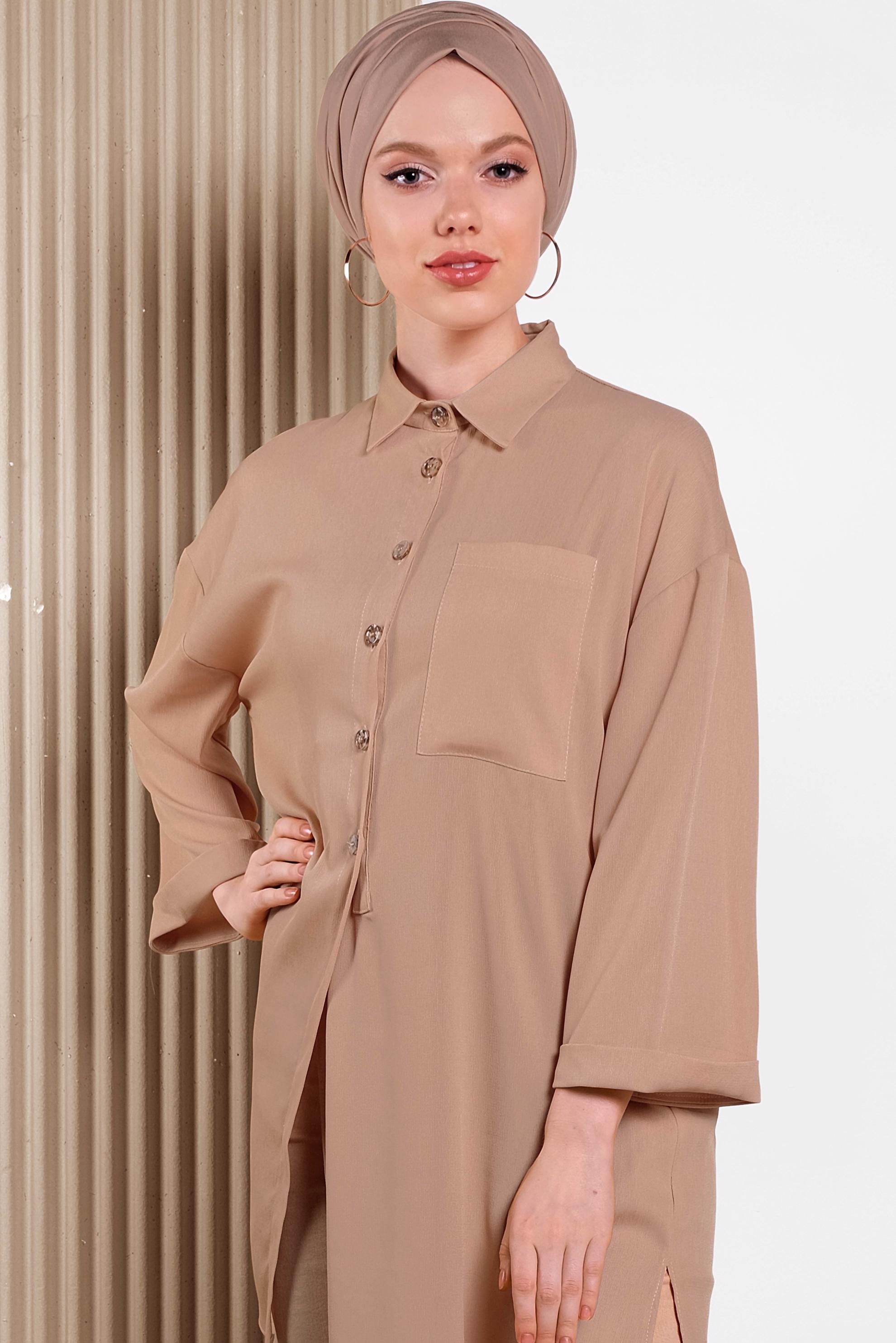 Tesettür giyim PUDRA ASİMETRİK KESİM TUNİK 4458