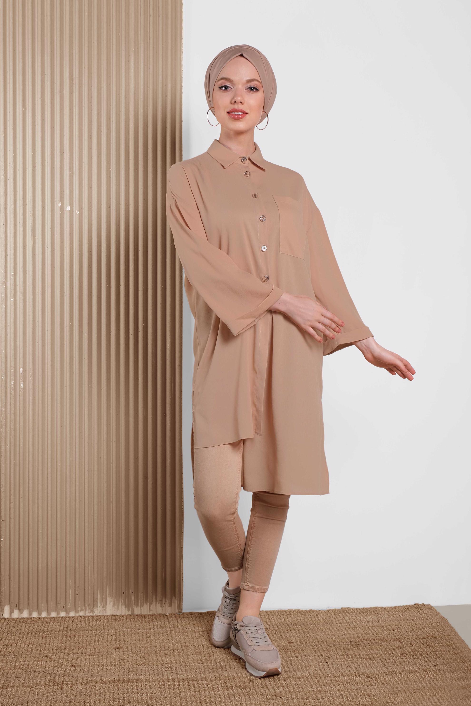Tesettür giyim PUDRA ASİMETRİK KESİM TUNİK 4458