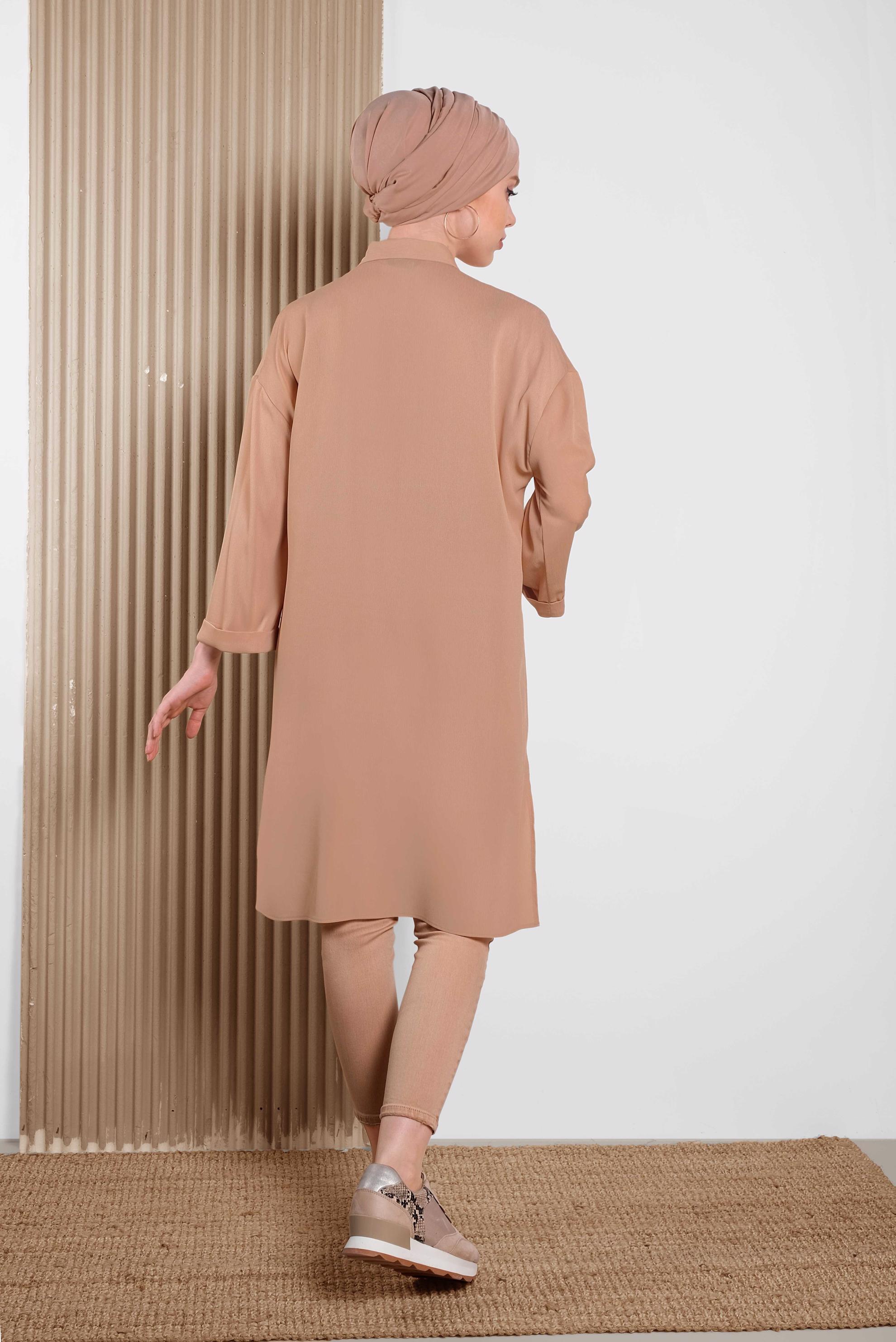 Tesettür giyim PUDRA ASİMETRİK KESİM TUNİK 4458