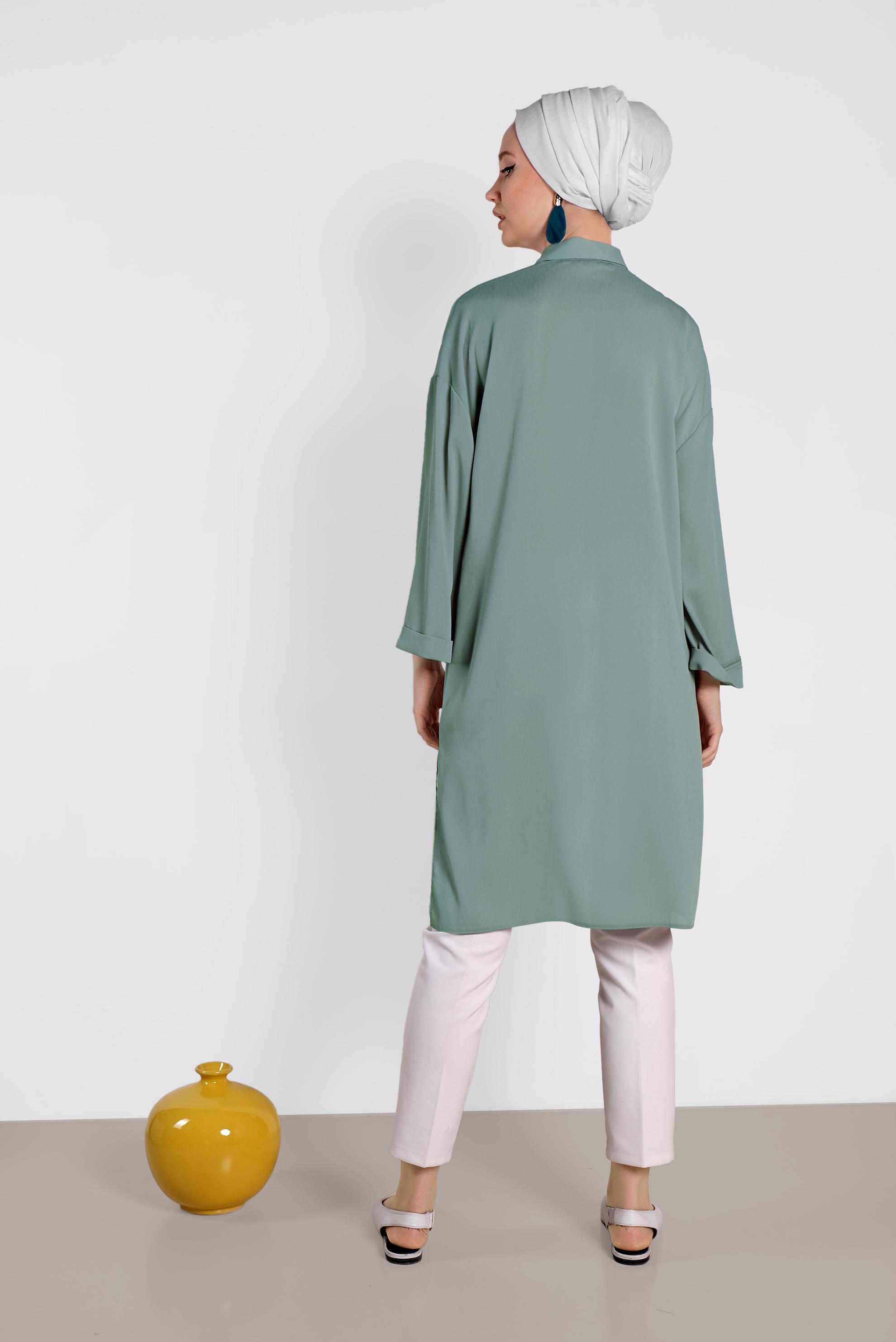 Tesettür giyim YEŞİL ASİMETRİK KESİM TUNİK 4458