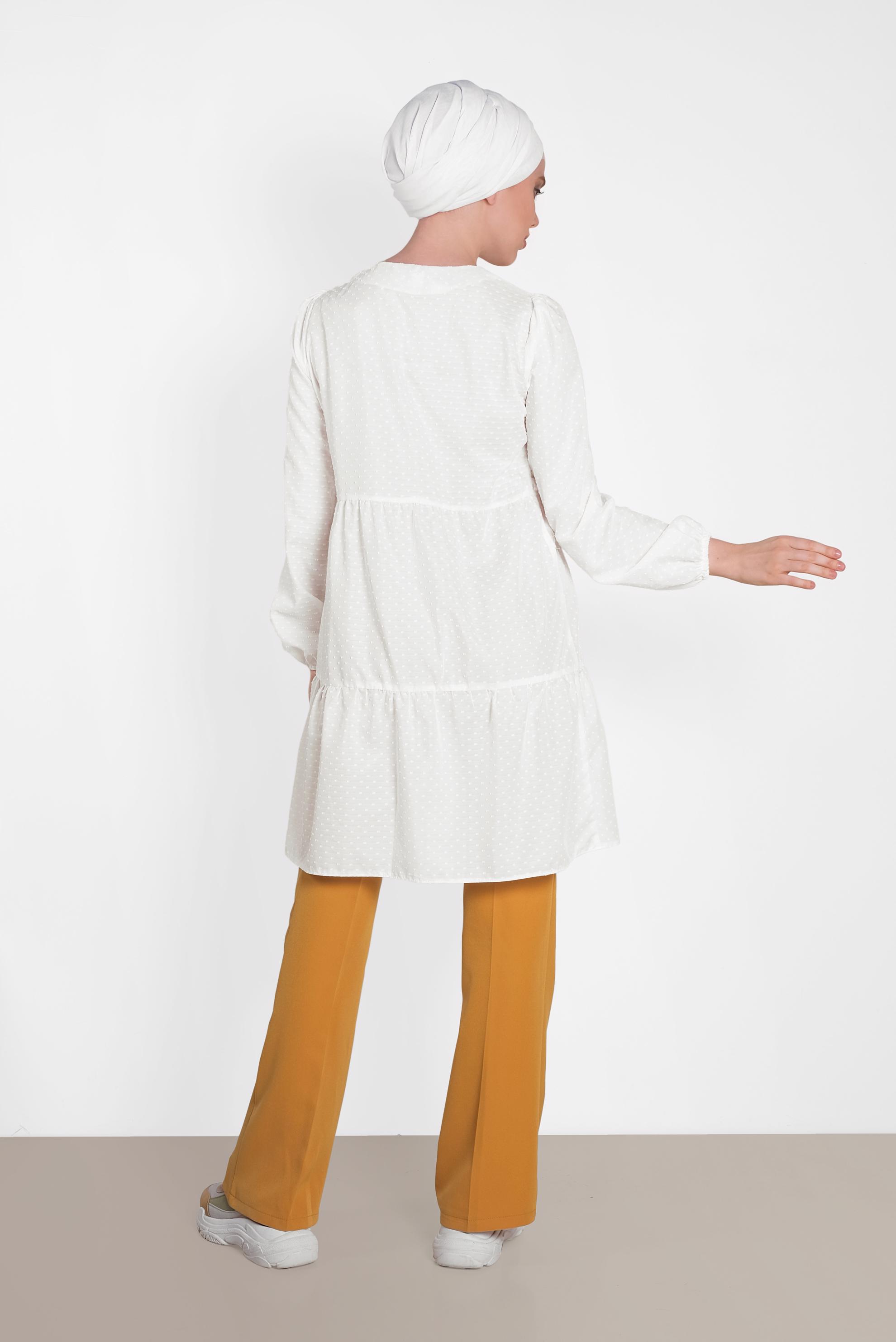 Tesettür giyim BEYAZ KOLLARI LASTİKLİ TUNİK 4470