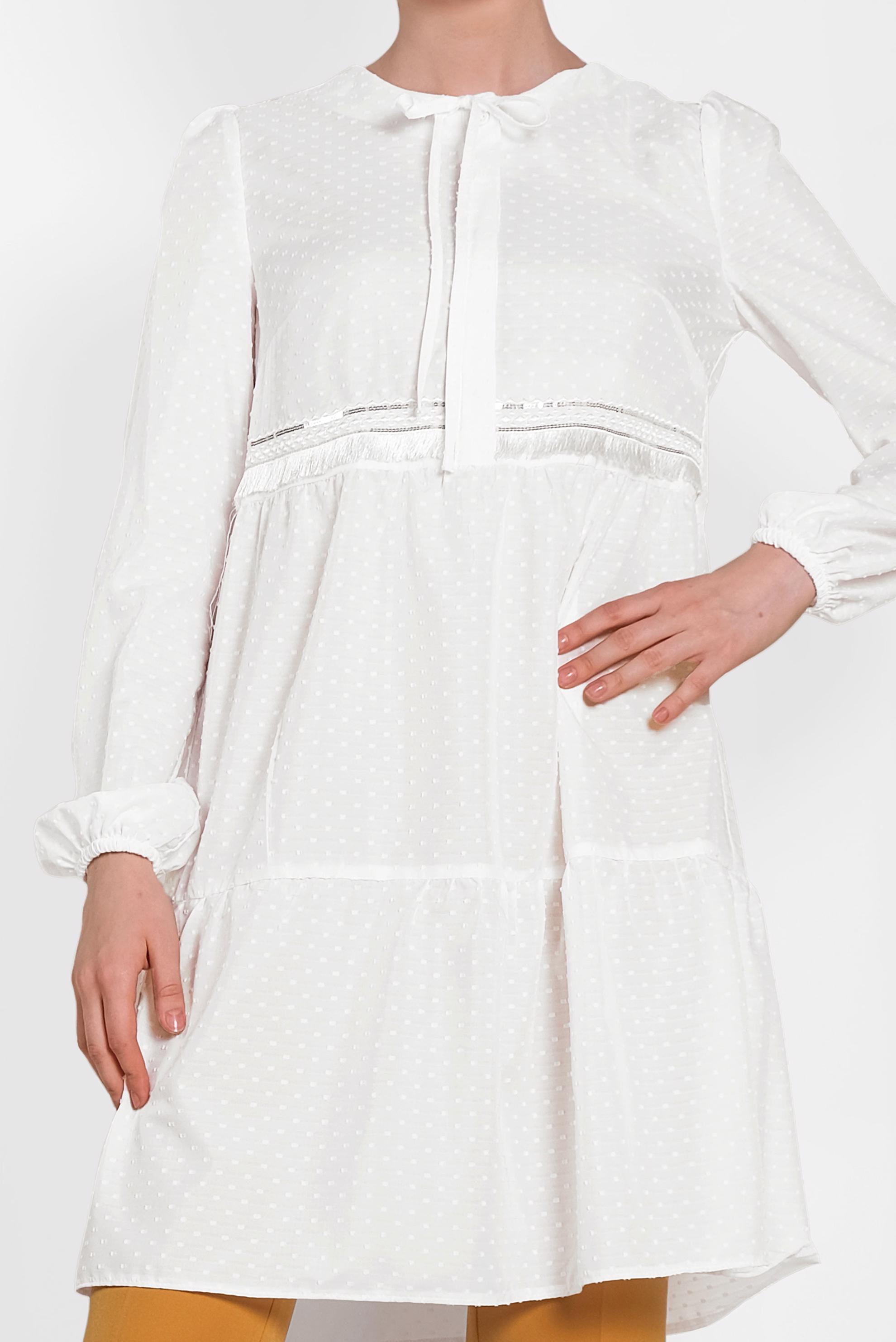 Tesettür giyim BEYAZ KOLLARI LASTİKLİ TUNİK 4470