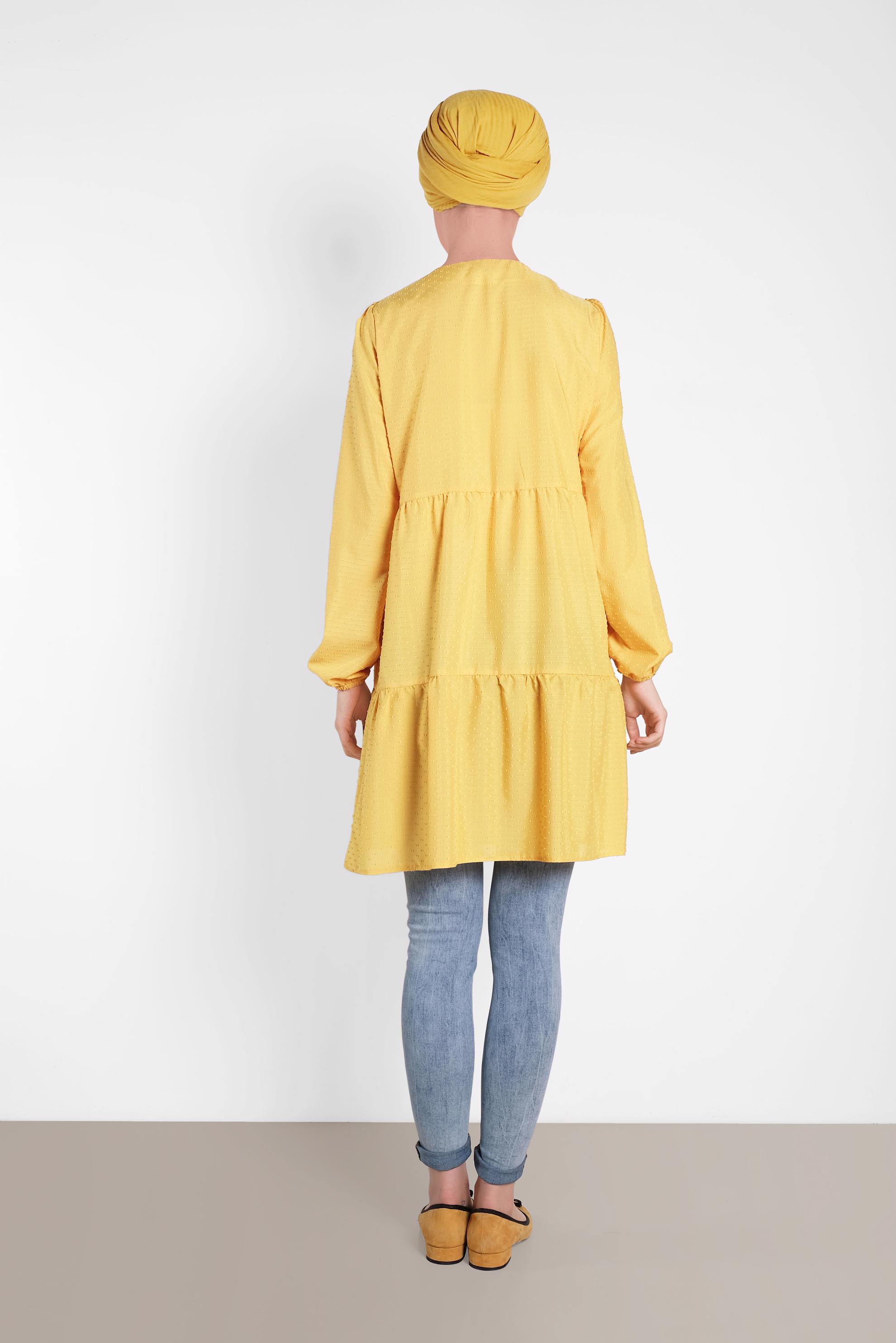 Tesettür giyim SARI KOLLARI LASTİKLİ TUNİK 4470