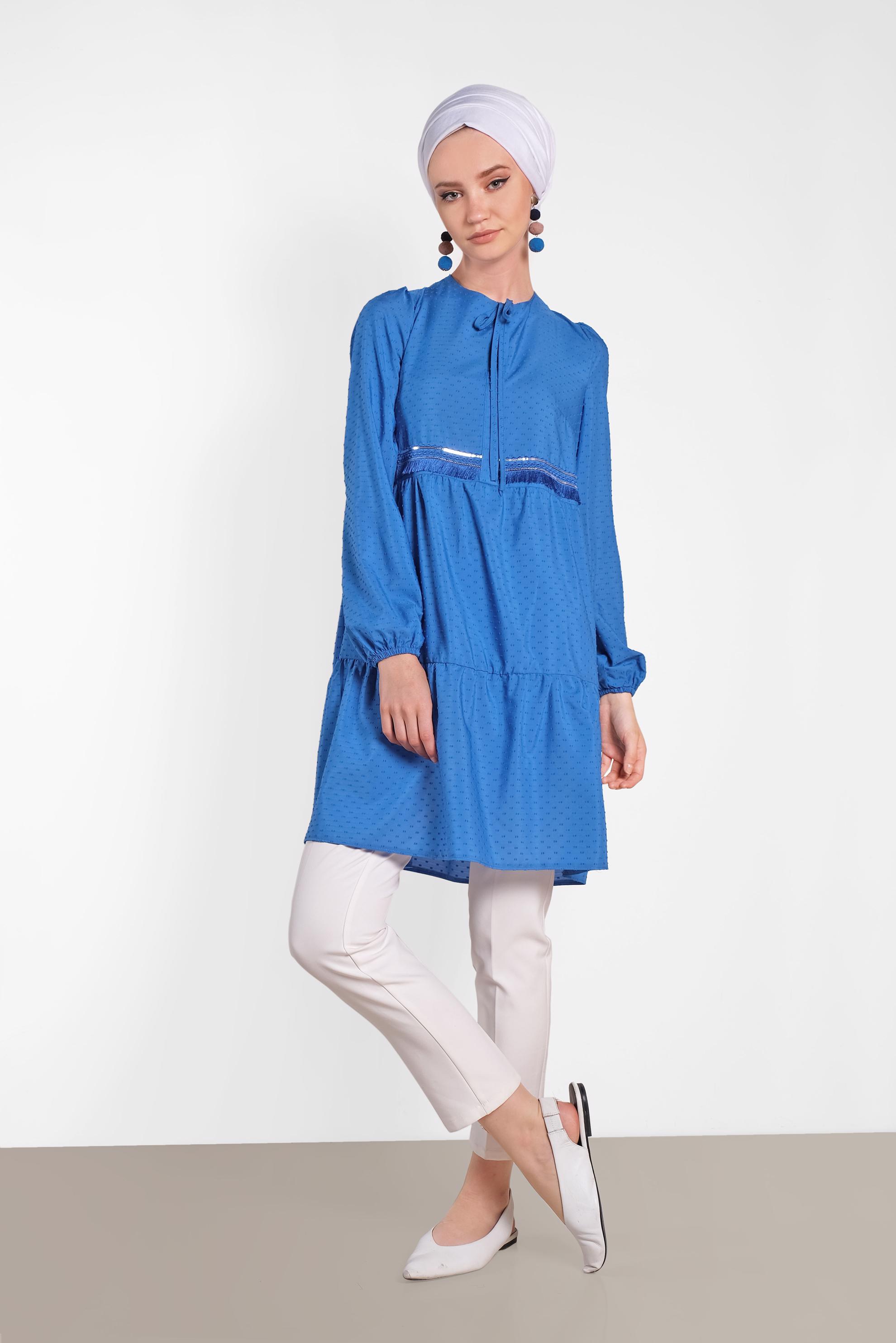 Tesettür giyim LACİVERT KOLLARI LASTİKLİ TUNİK 4470