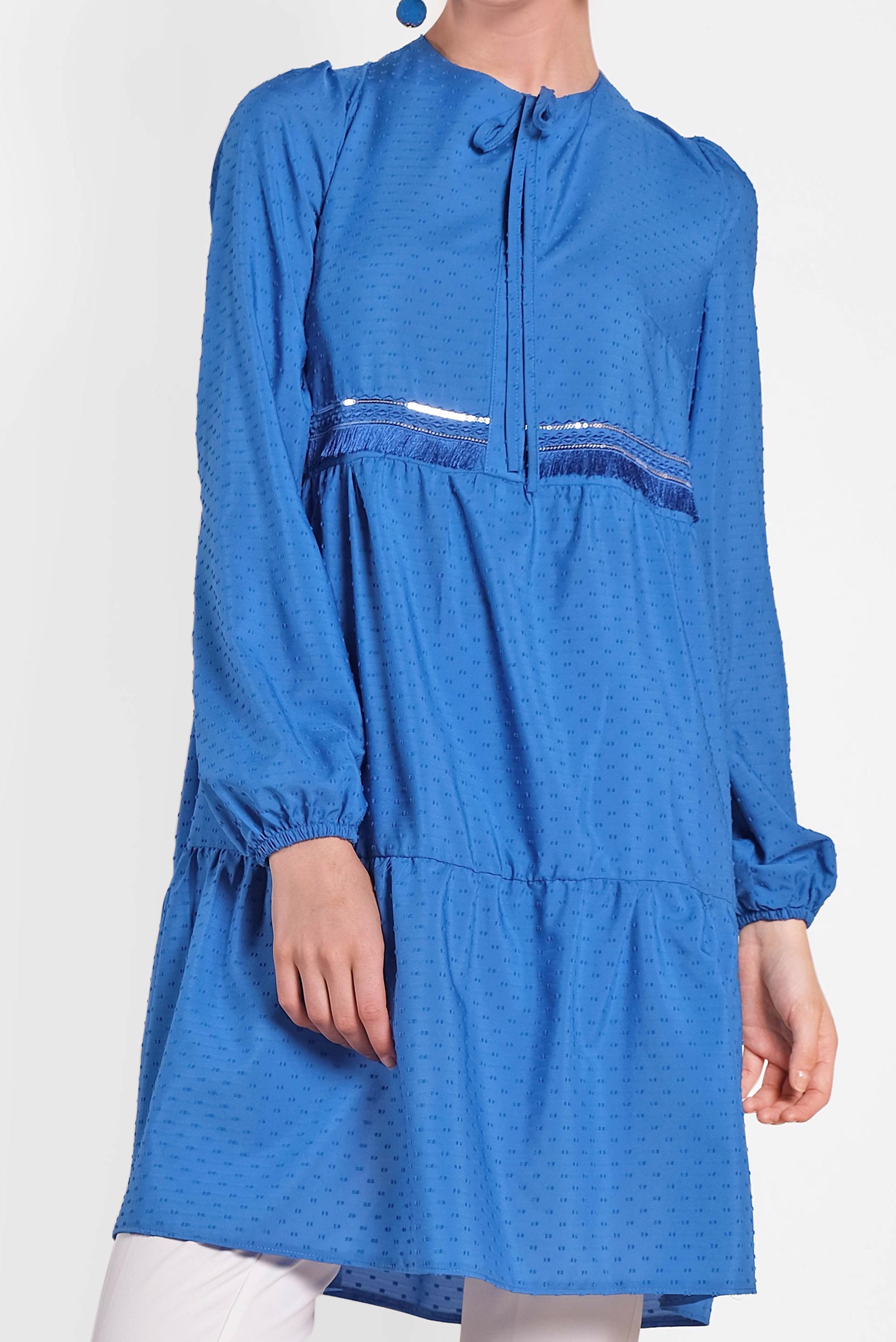 Tesettür giyim LACİVERT KOLLARI LASTİKLİ TUNİK 4470