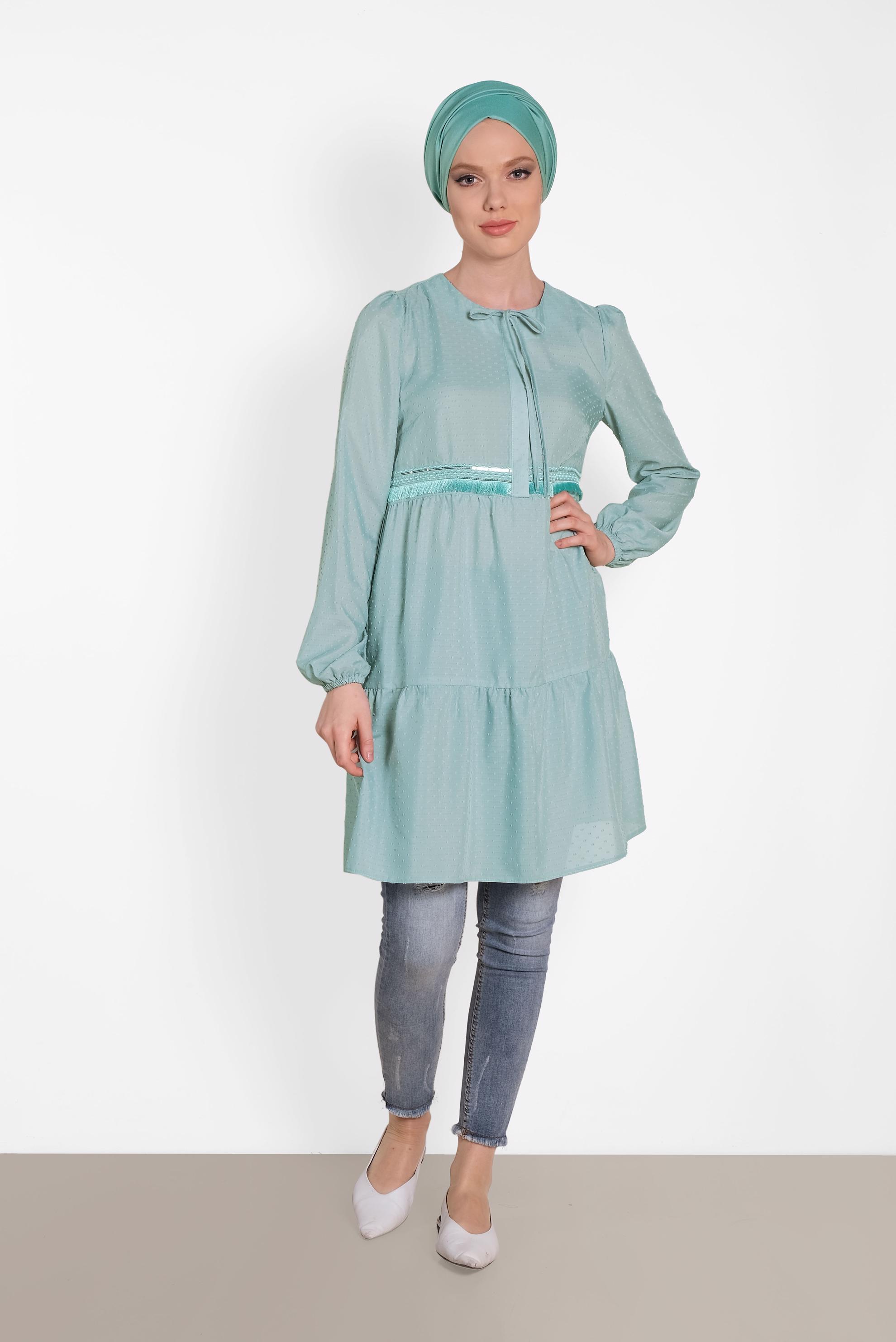 Tesettür giyim MAVİ KOLLARI LASTİKLİ TUNİK 4470