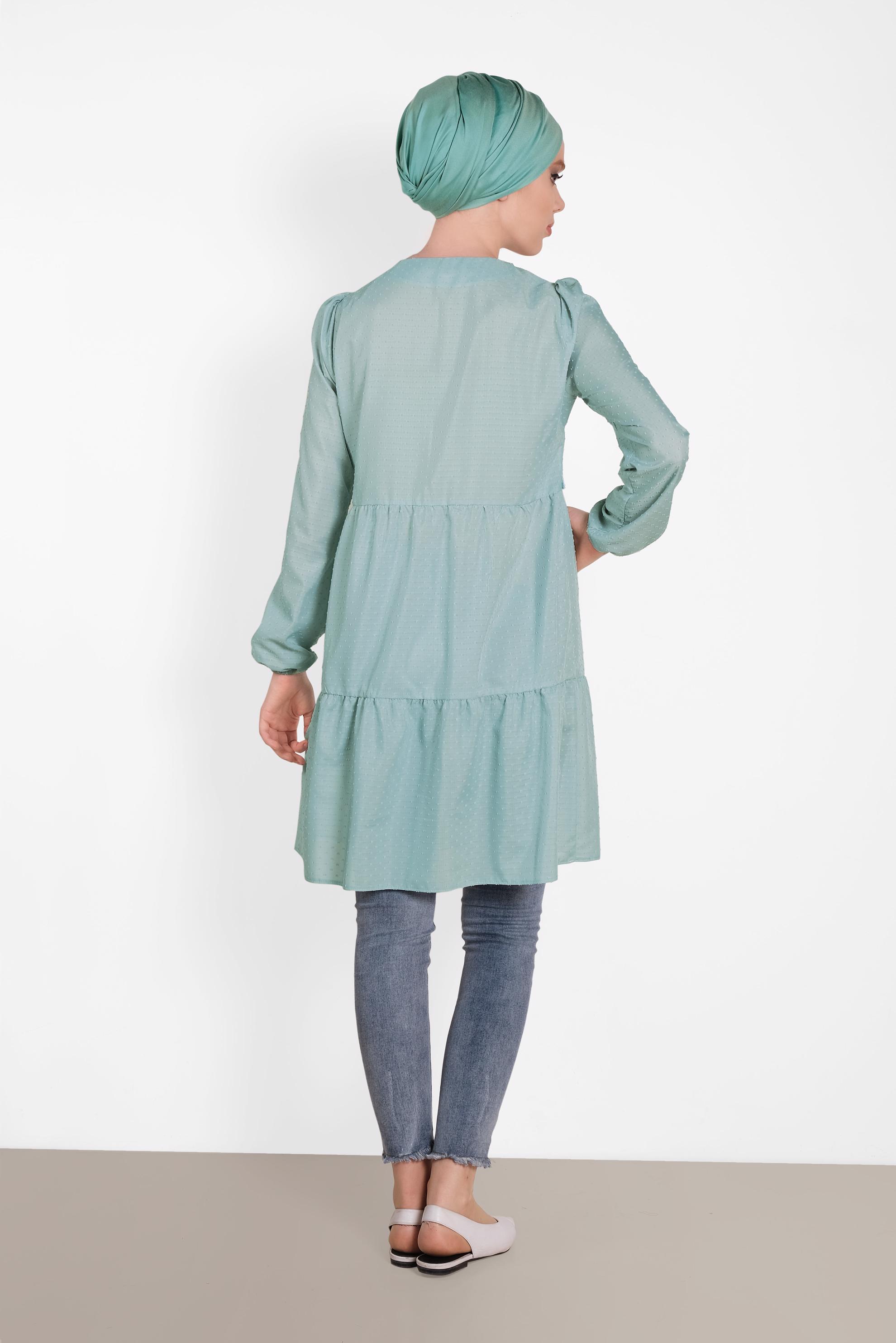 Tesettür giyim MAVİ KOLLARI LASTİKLİ TUNİK 4470