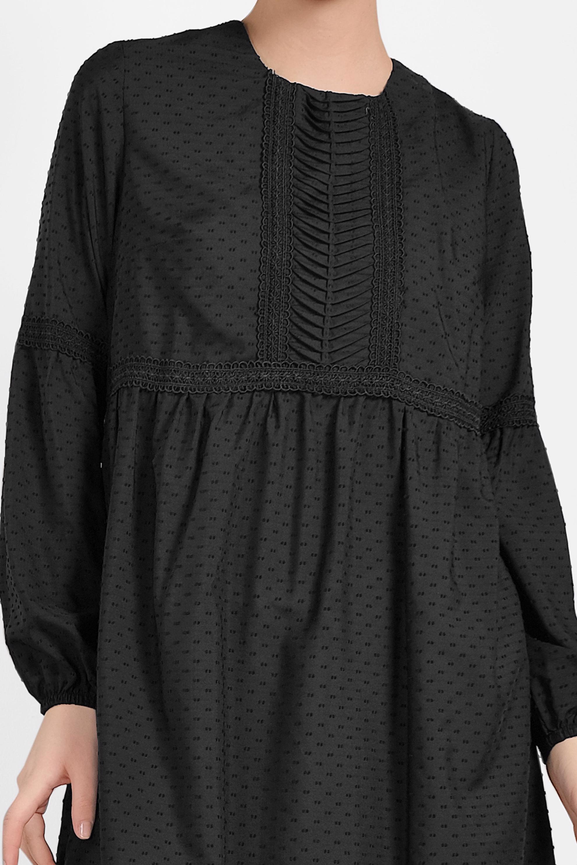 Tesettür giyim SİYAH BİLEKLERİ LASTİKLİ TUNİK 4471