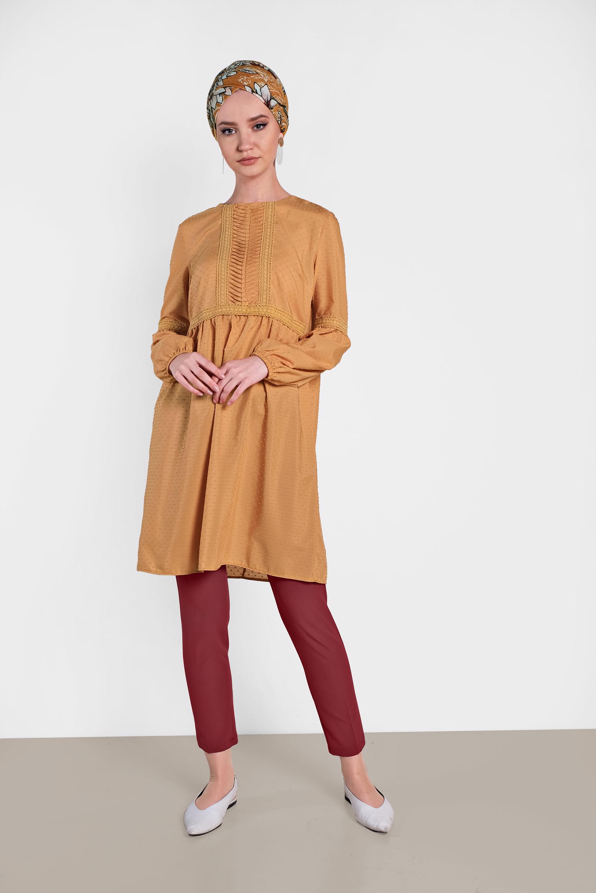 Tesettür giyim SARI BİLEKLERİ LASTİKLİ TUNİK 4471