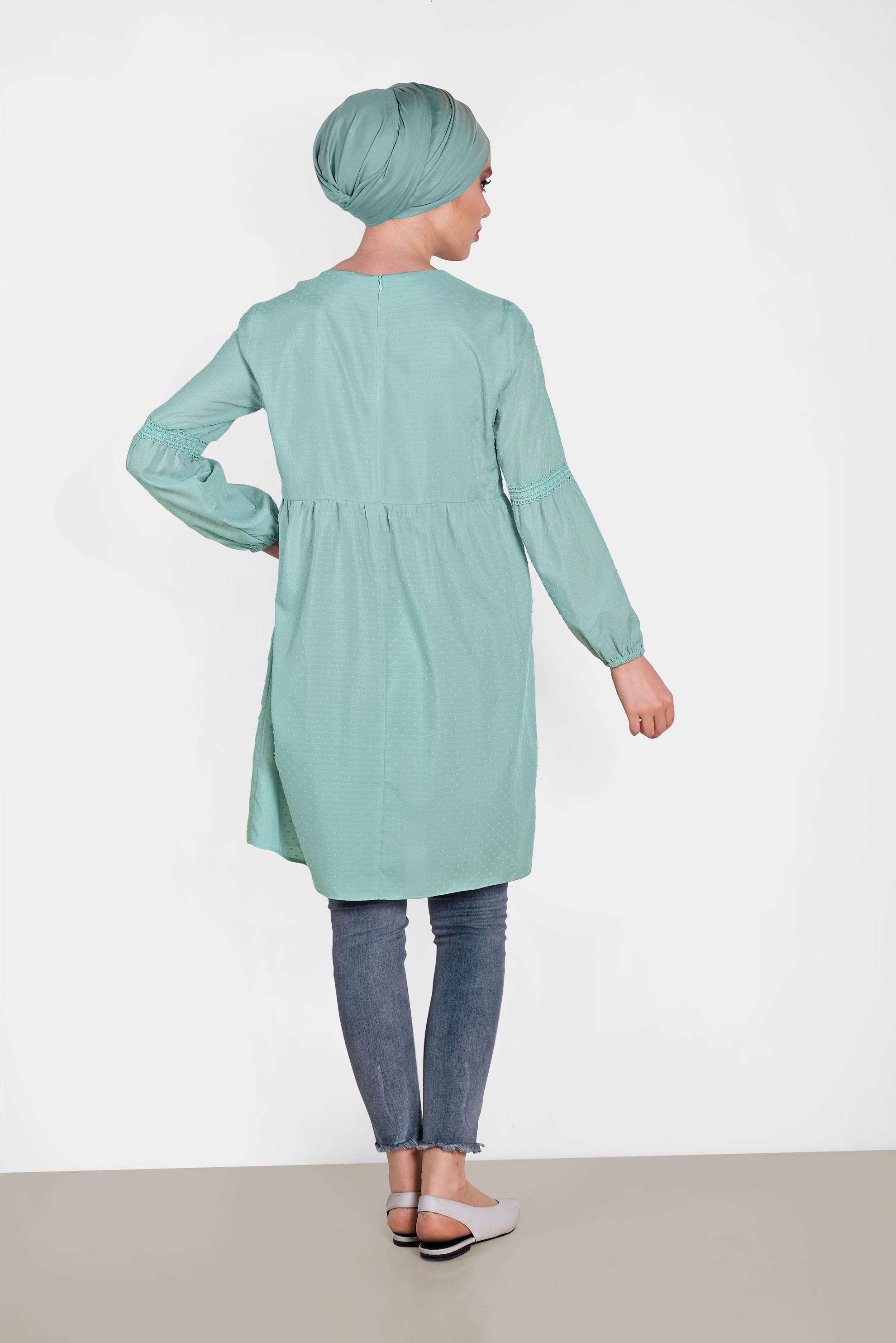 Tesettür giyim MAVİ BİLEKLERİ LASTİKLİ TUNİK 4471