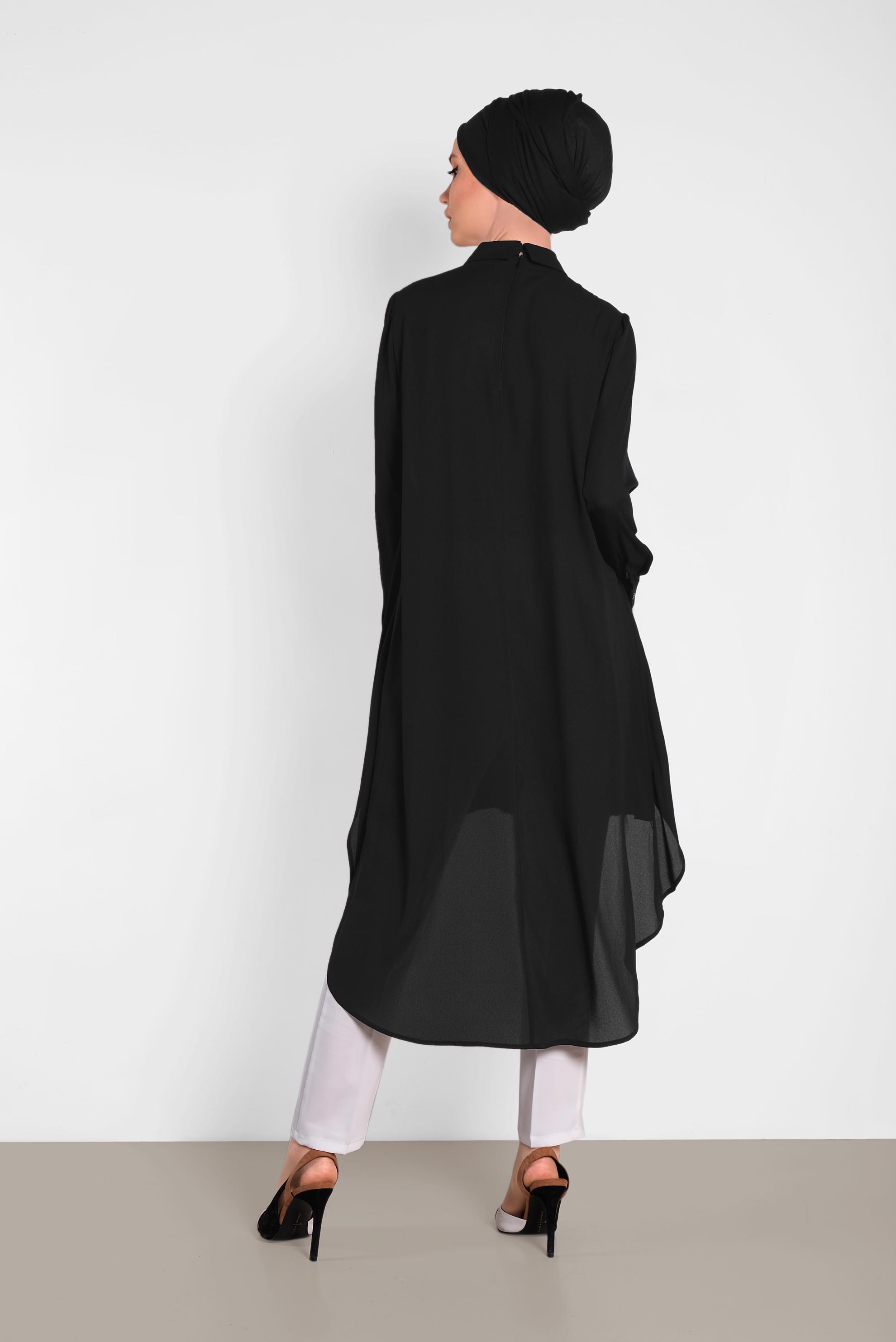 Tesettür giyim SİYAH PİLİSELİ ŞİFON TUNİK 4474