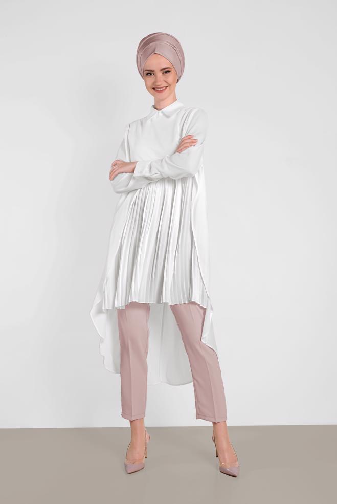 Tesettür giyim  PİLİSELİ ŞİFON TUNİK 4474 - ALVİNA