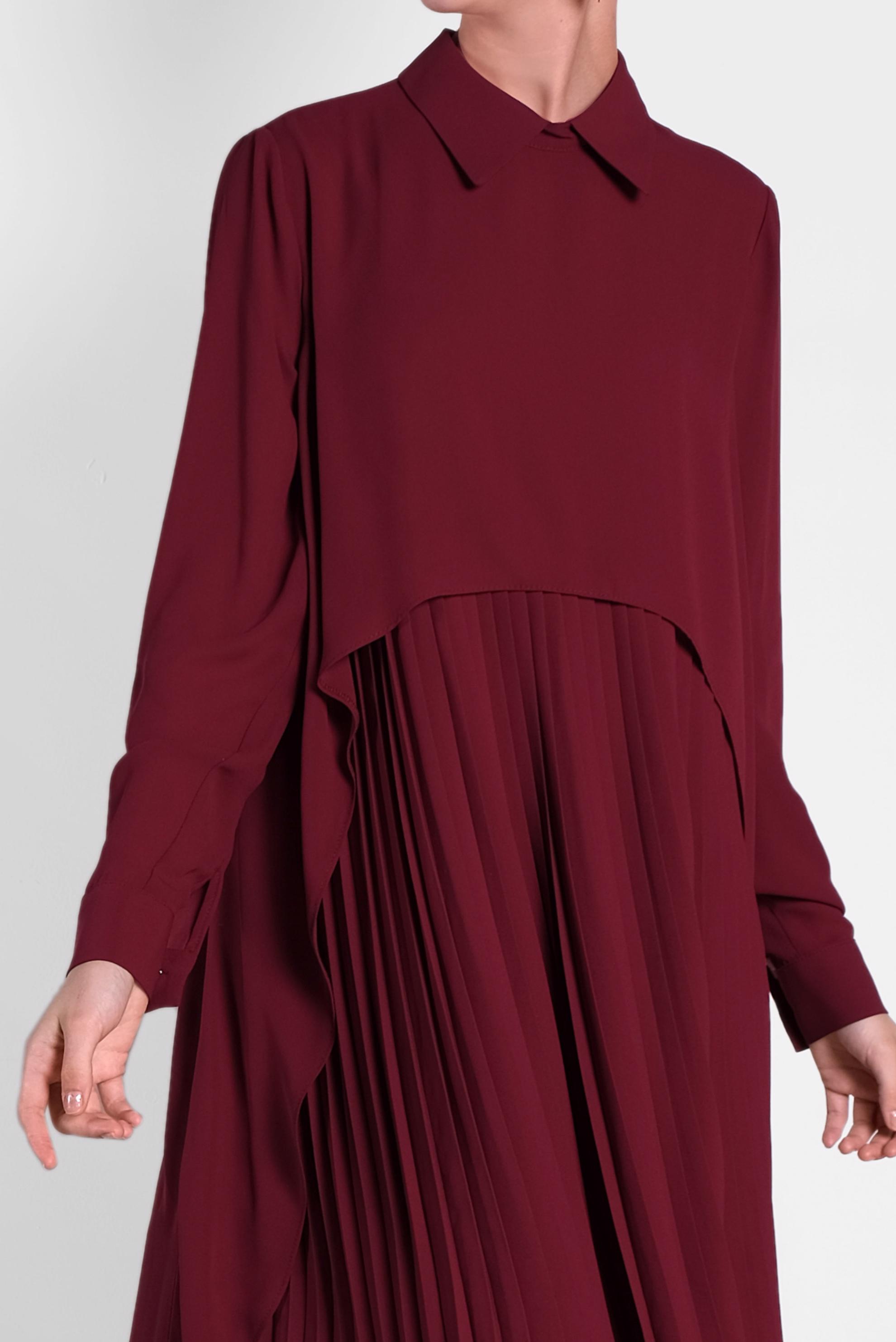 Tesettür giyim BORDO PİLİSELİ ŞİFON TUNİK 4474