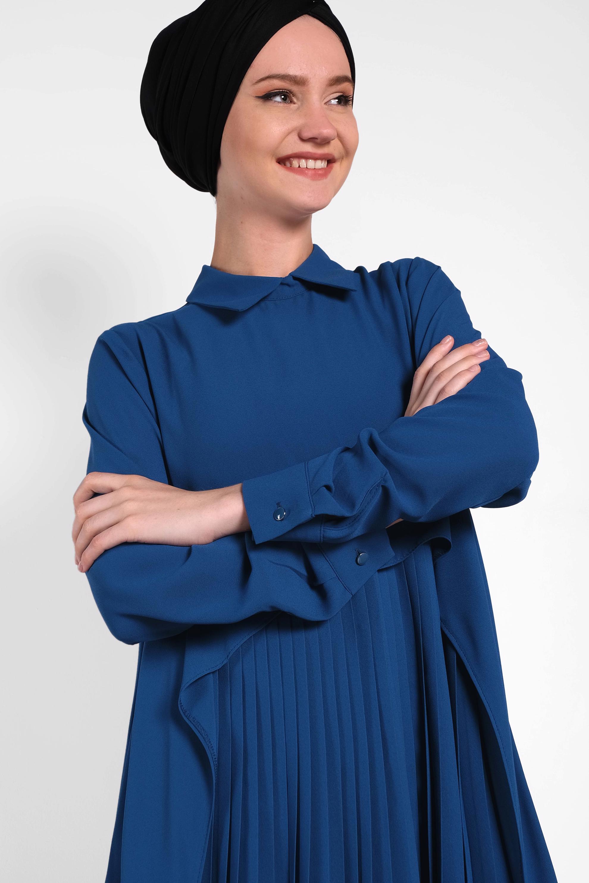 Tesettür giyim LACİVERT PİLİSELİ ŞİFON TUNİK 4474