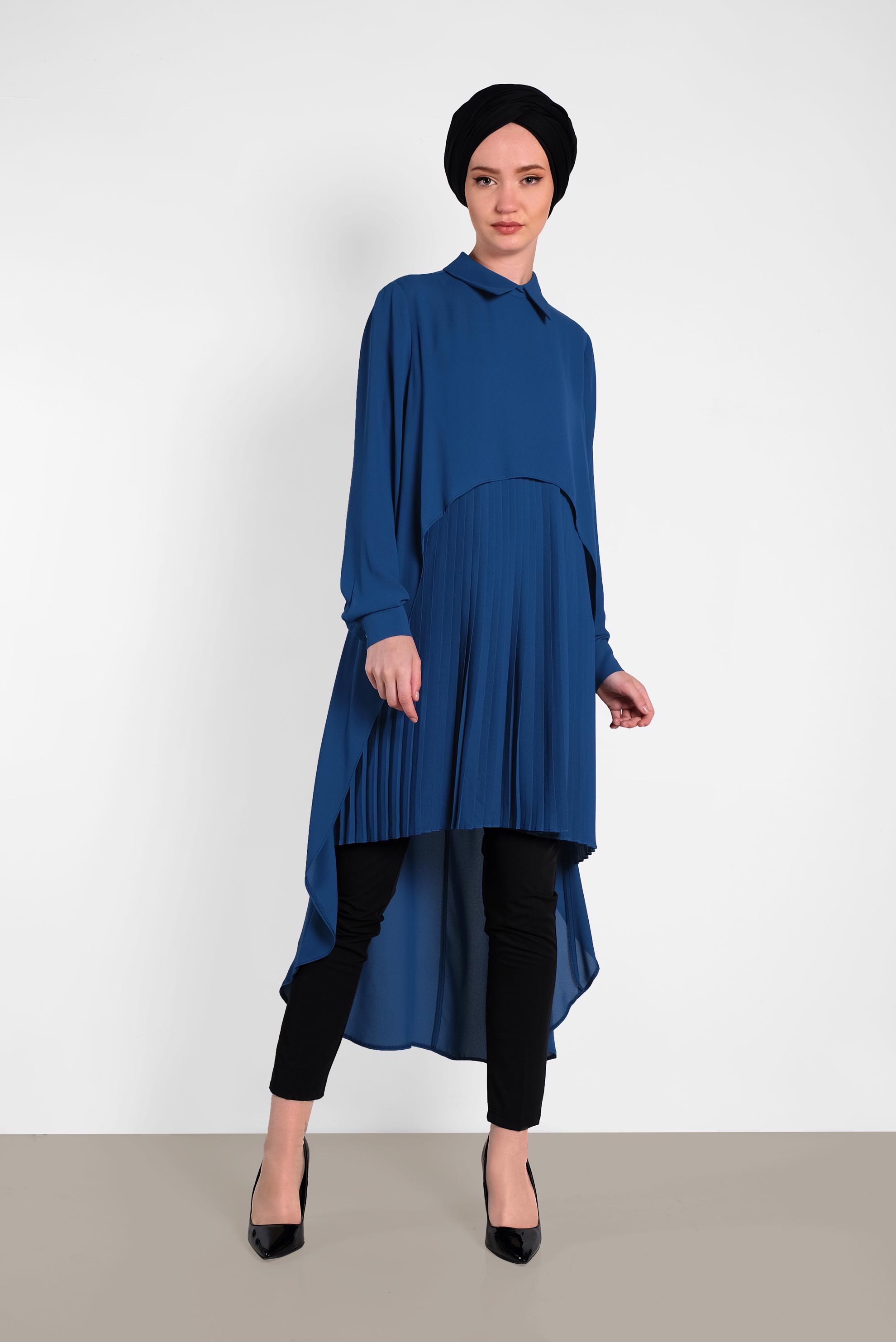 Tesettür giyim LACİVERT PİLİSELİ ŞİFON TUNİK 4474
