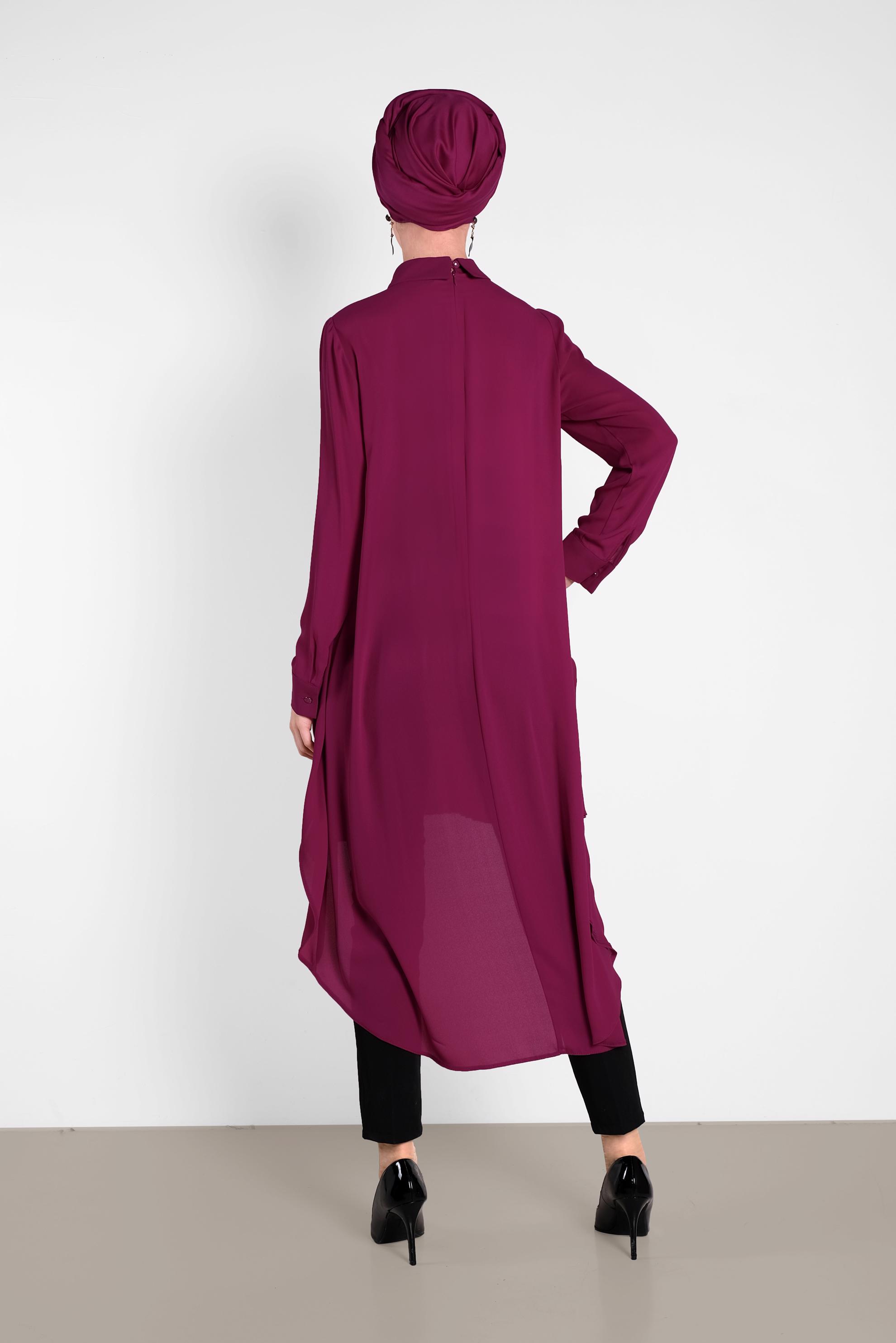 Tesettür giyim MOR PİLİSELİ ŞİFON TUNİK 4474