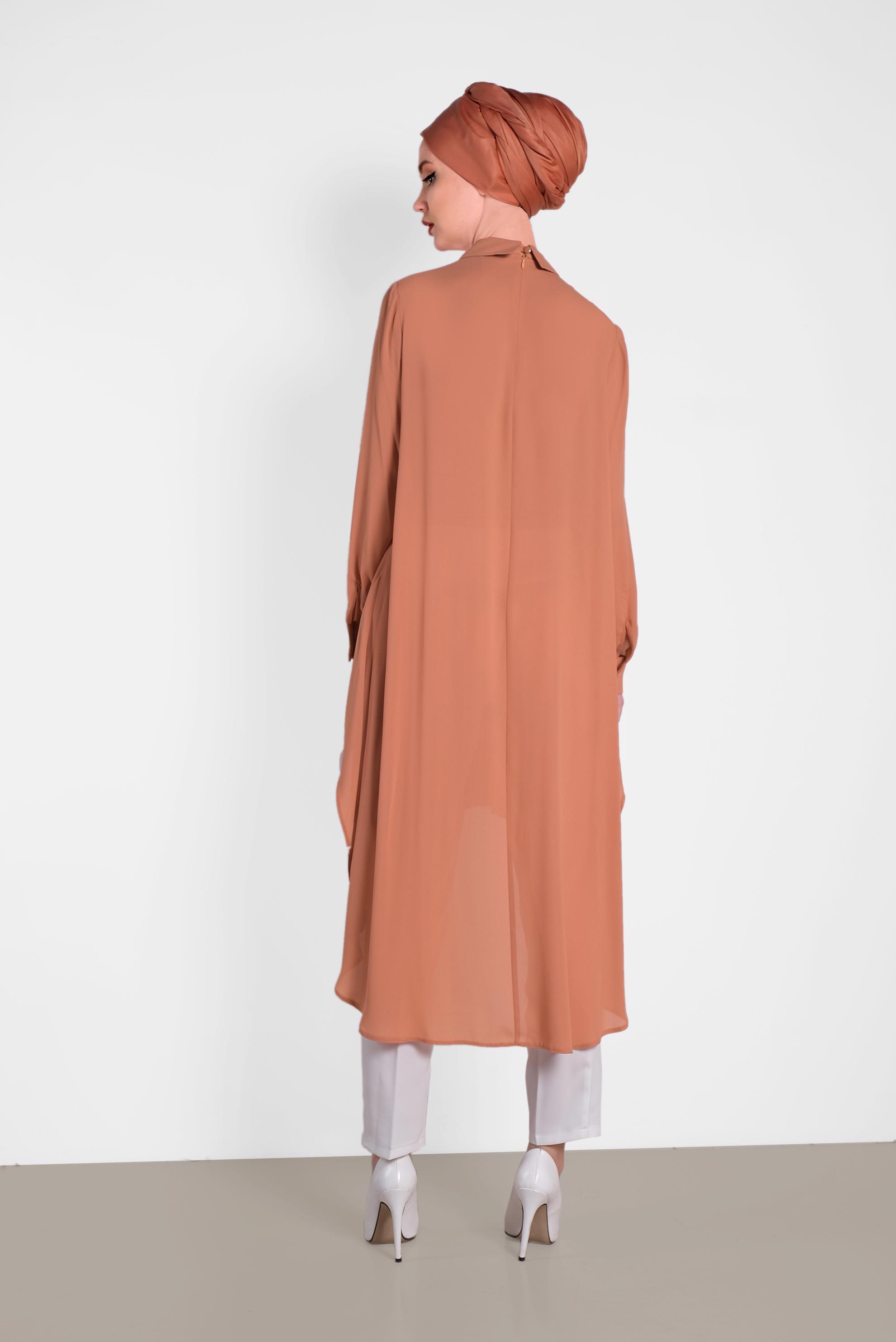 Tesettür giyim KAHVE PİLİSELİ ŞİFON TUNİK 4474