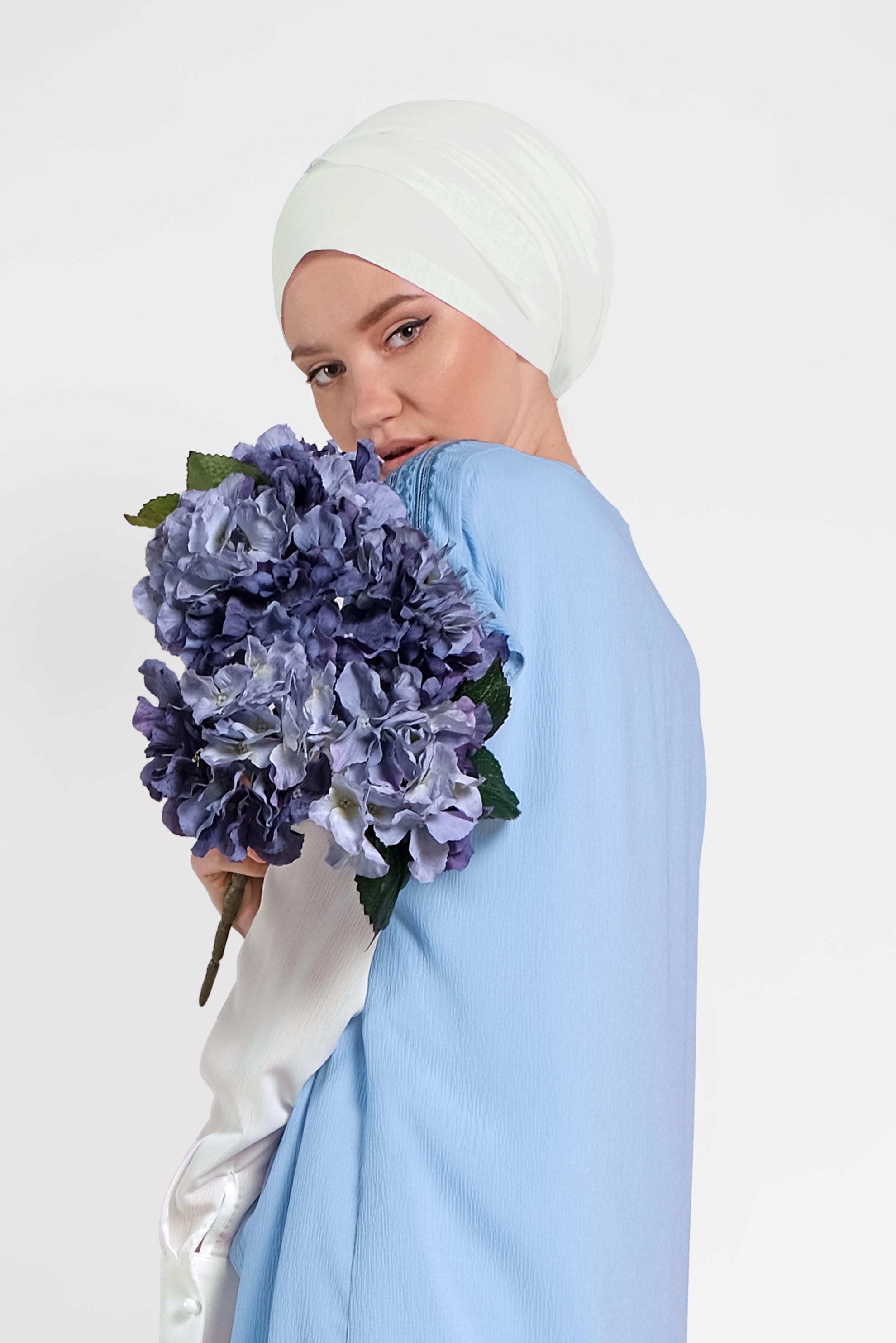 Tesettür giyim MAVİ OMUZ KISMI İŞLEMELİ İKİLİ TUNİK 4475