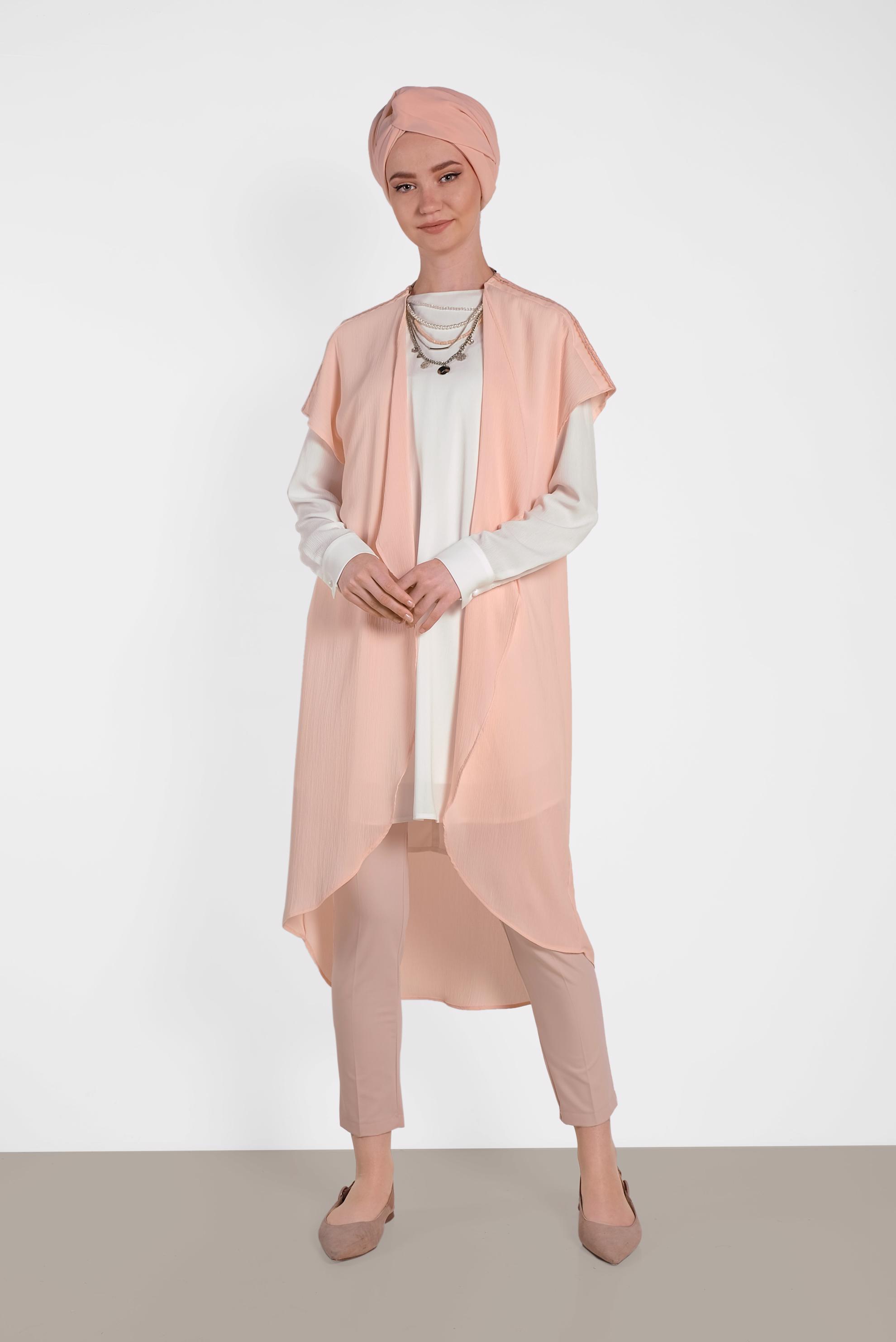 Tesettür giyim PUDRA OMUZ KISMI İŞLEMELİ İKİLİ TUNİK 4475