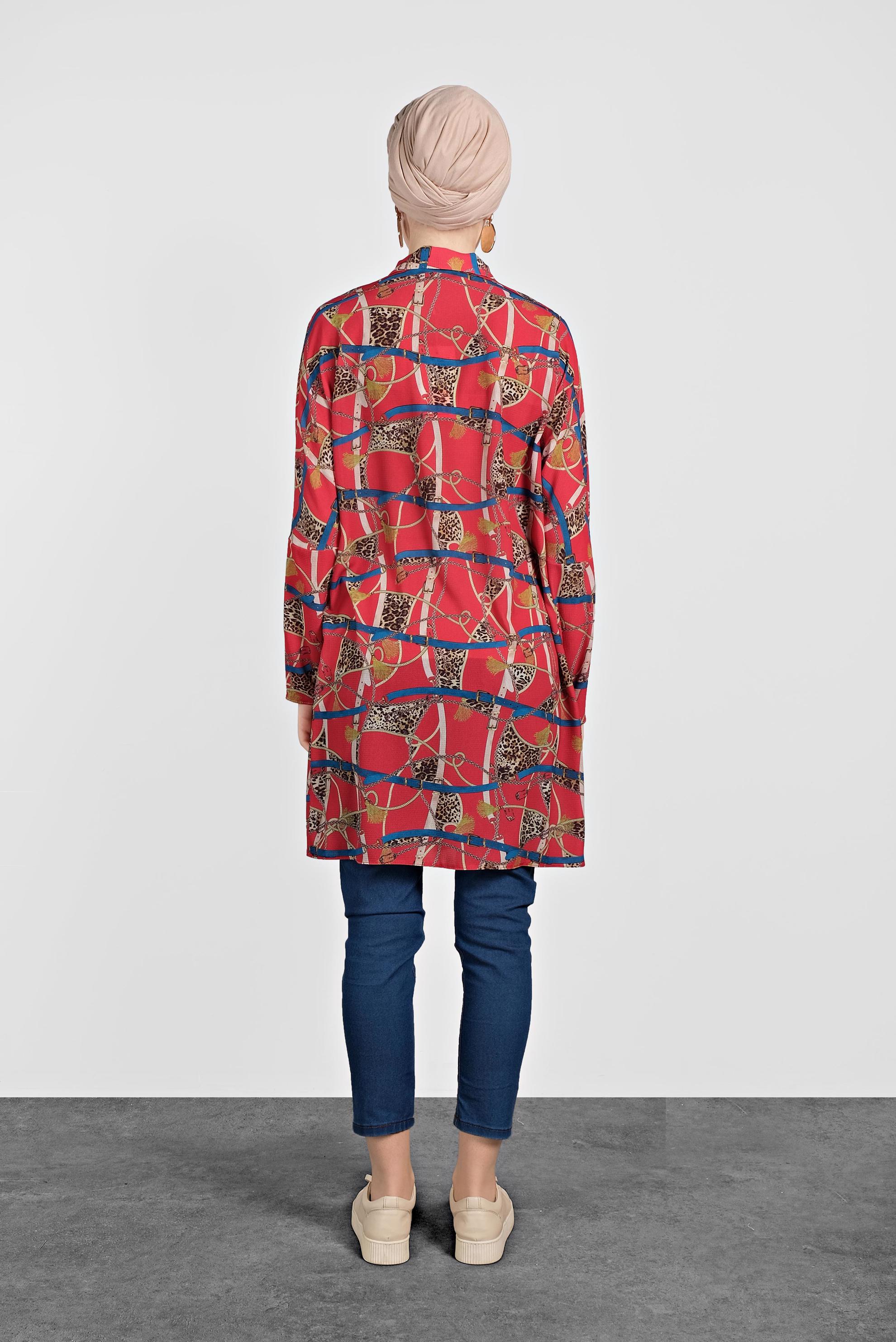 Tesettür giyim KIRMIZI MİX DESENLİ TUNİK 4492