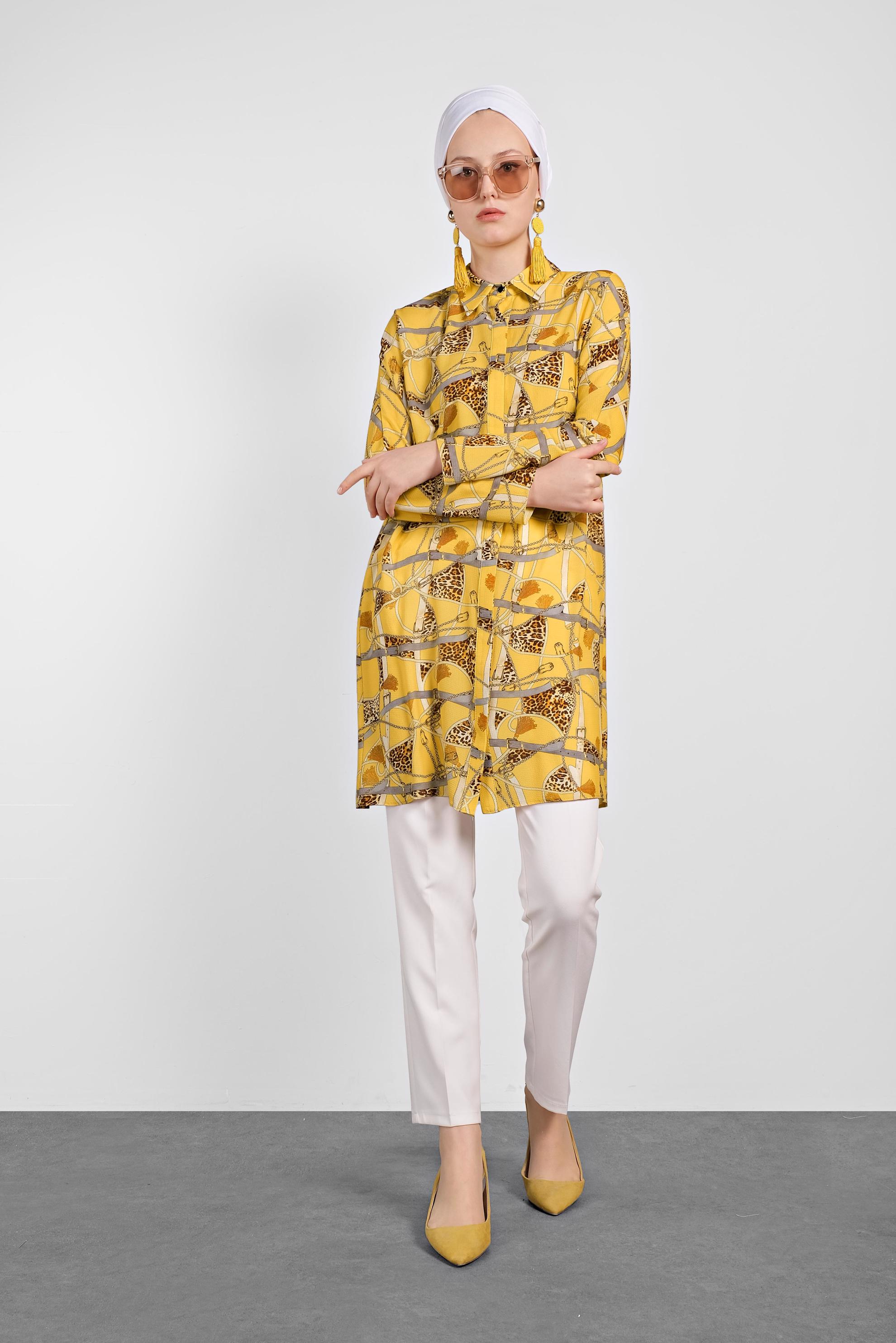 Tesettür giyim SARI MİX DESENLİ TUNİK 4492