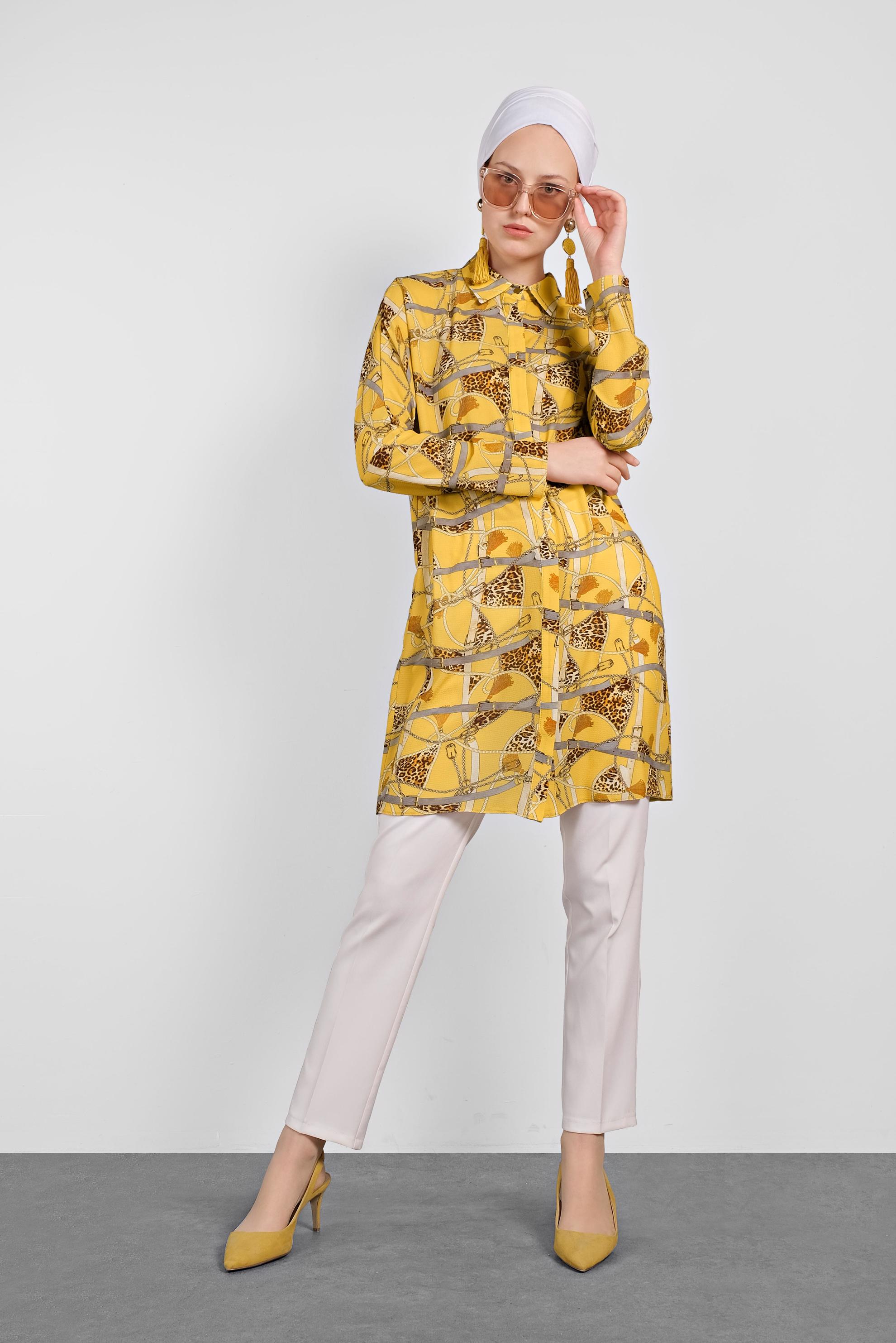 Tesettür giyim SARI MİX DESENLİ TUNİK 4492