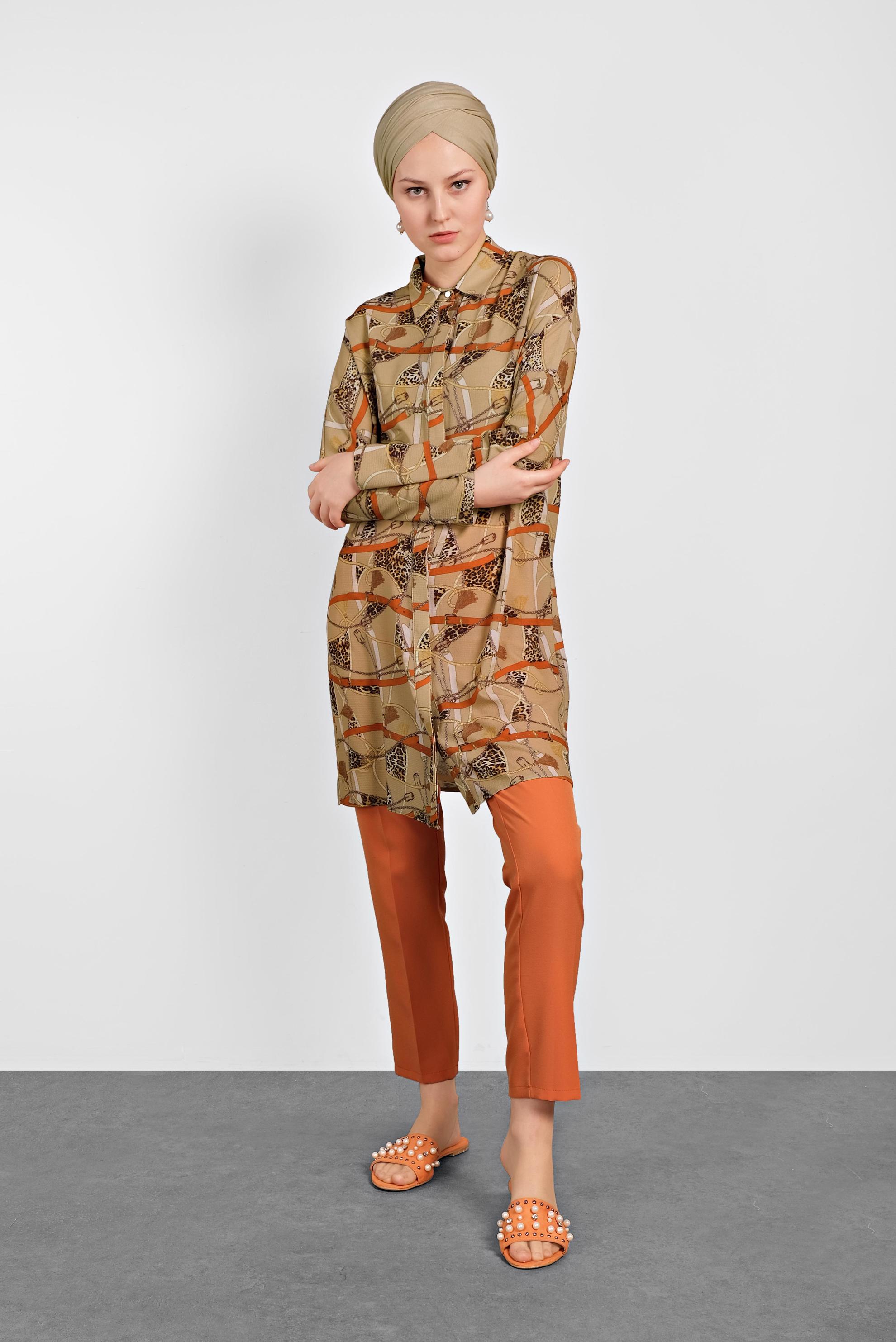 Tesettür giyim KAHVE MİX DESENLİ TUNİK 4492