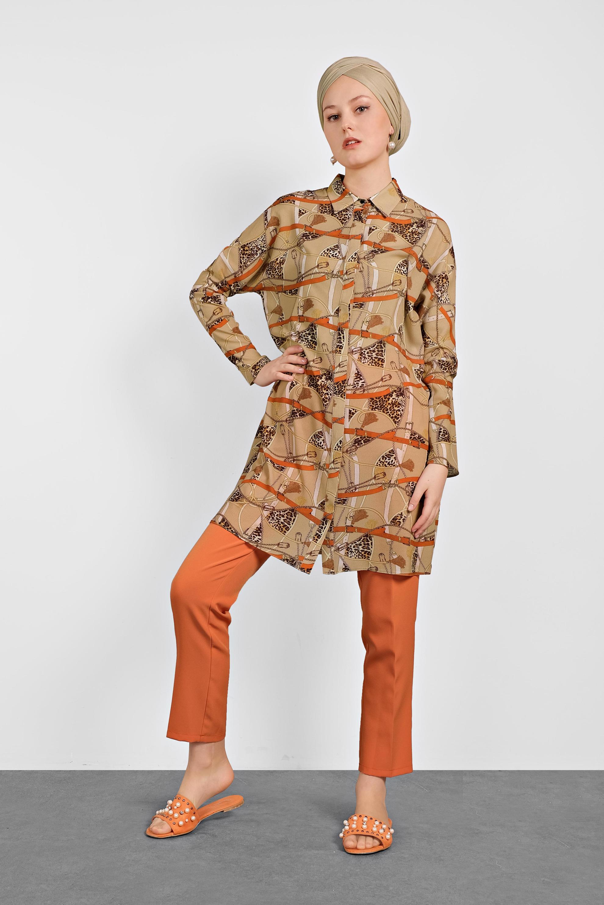 Tesettür giyim KAHVE MİX DESENLİ TUNİK 4492