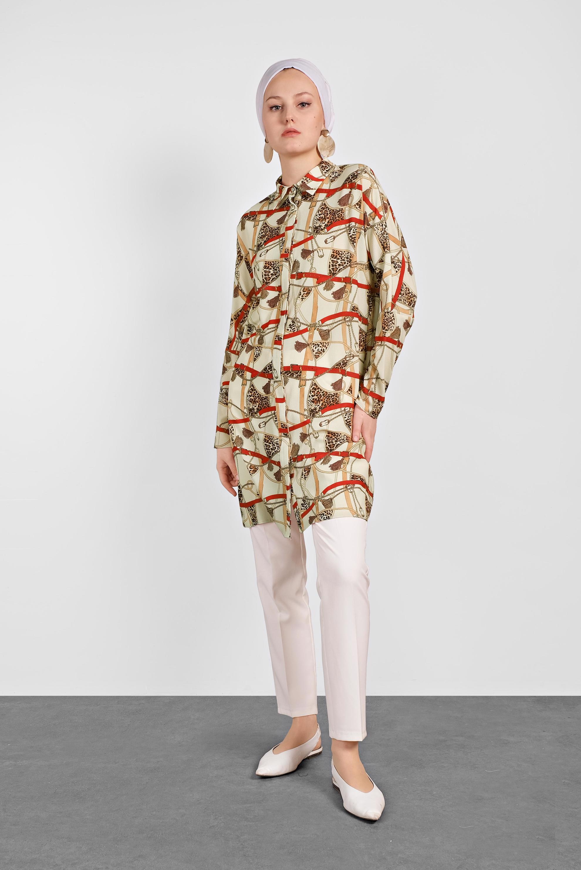 Tesettür giyim BEJ MİX DESENLİ TUNİK 4492