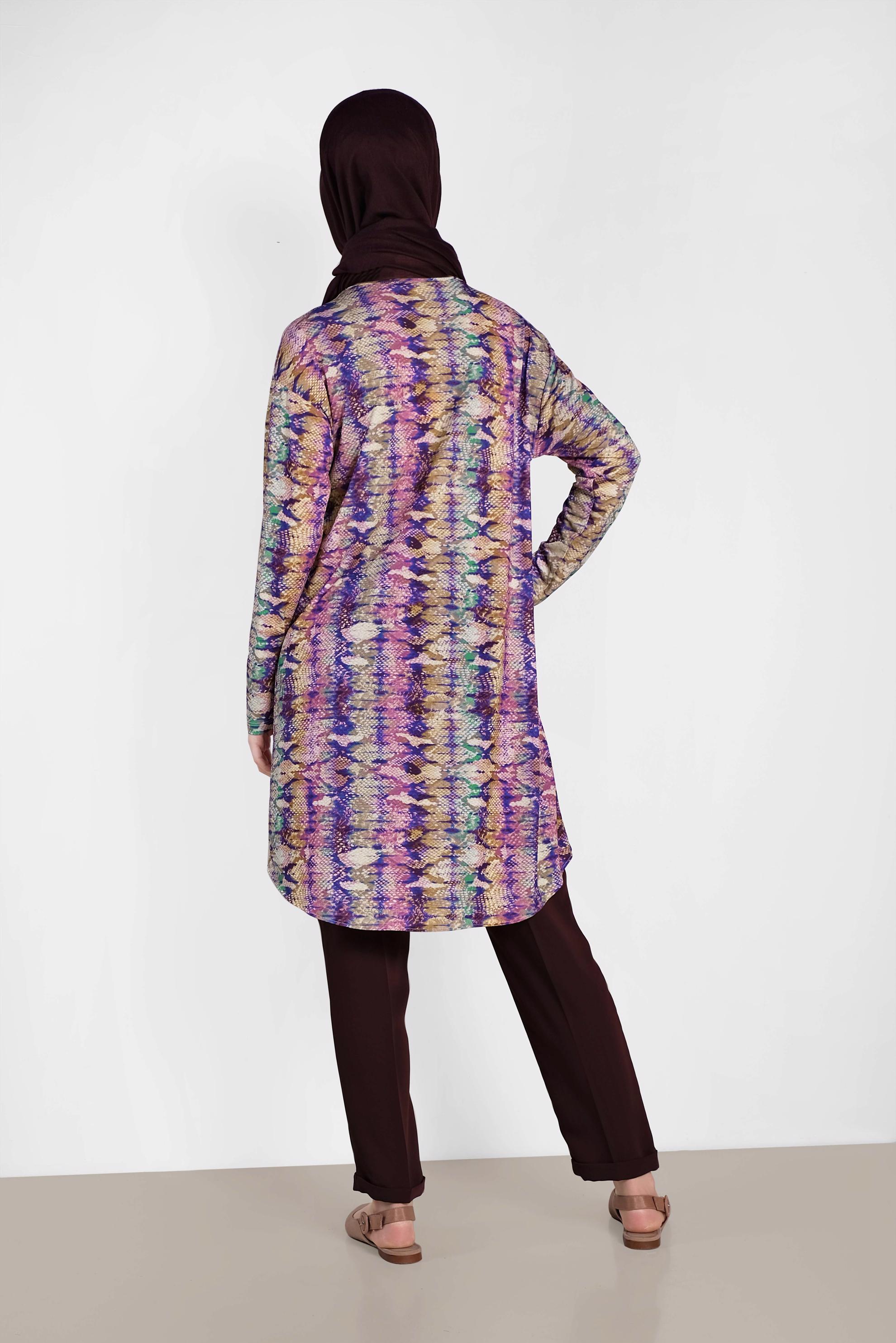 Tesettür giyim MOR DESENLİ TUNİK 4493