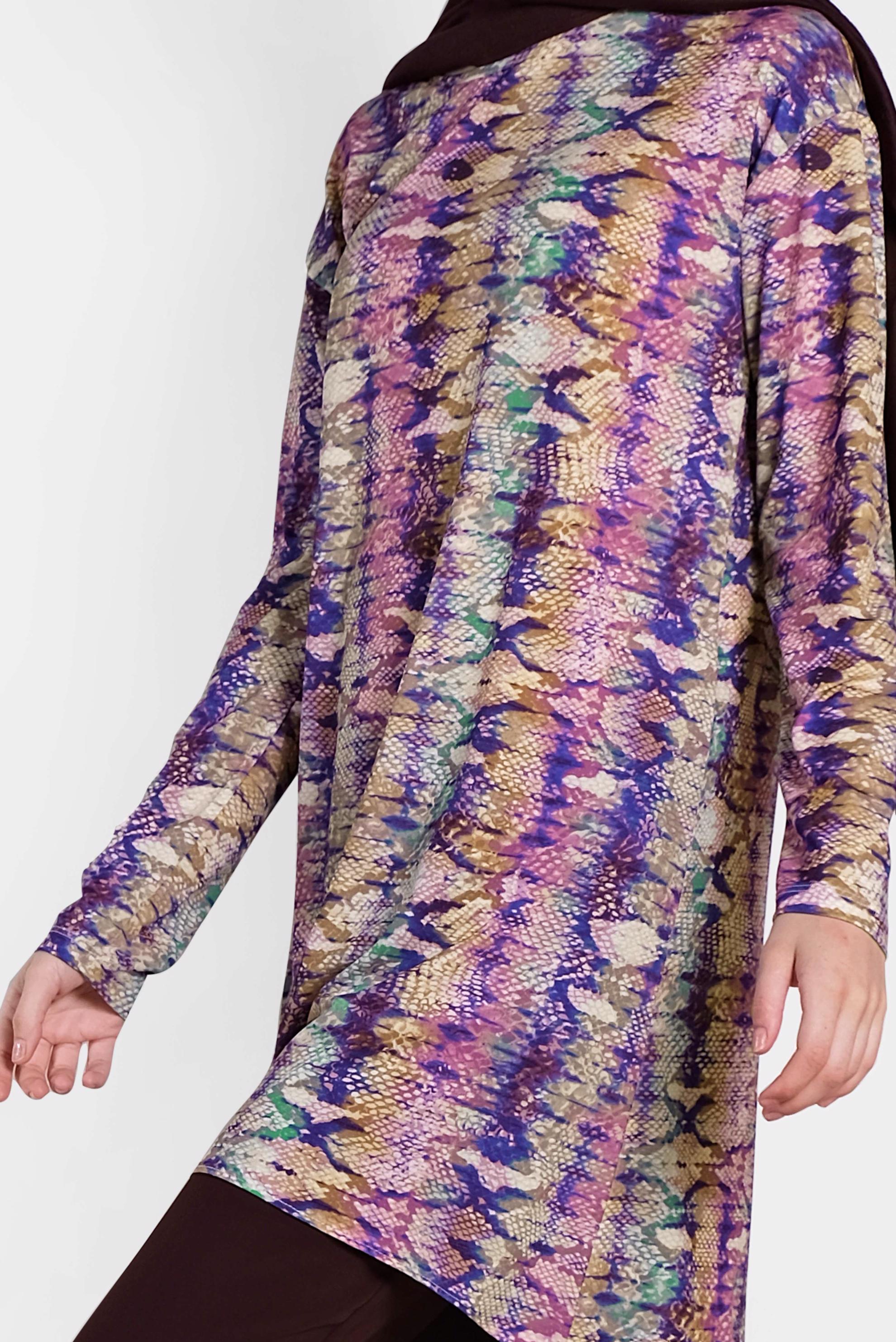 Tesettür giyim MOR DESENLİ TUNİK 4493