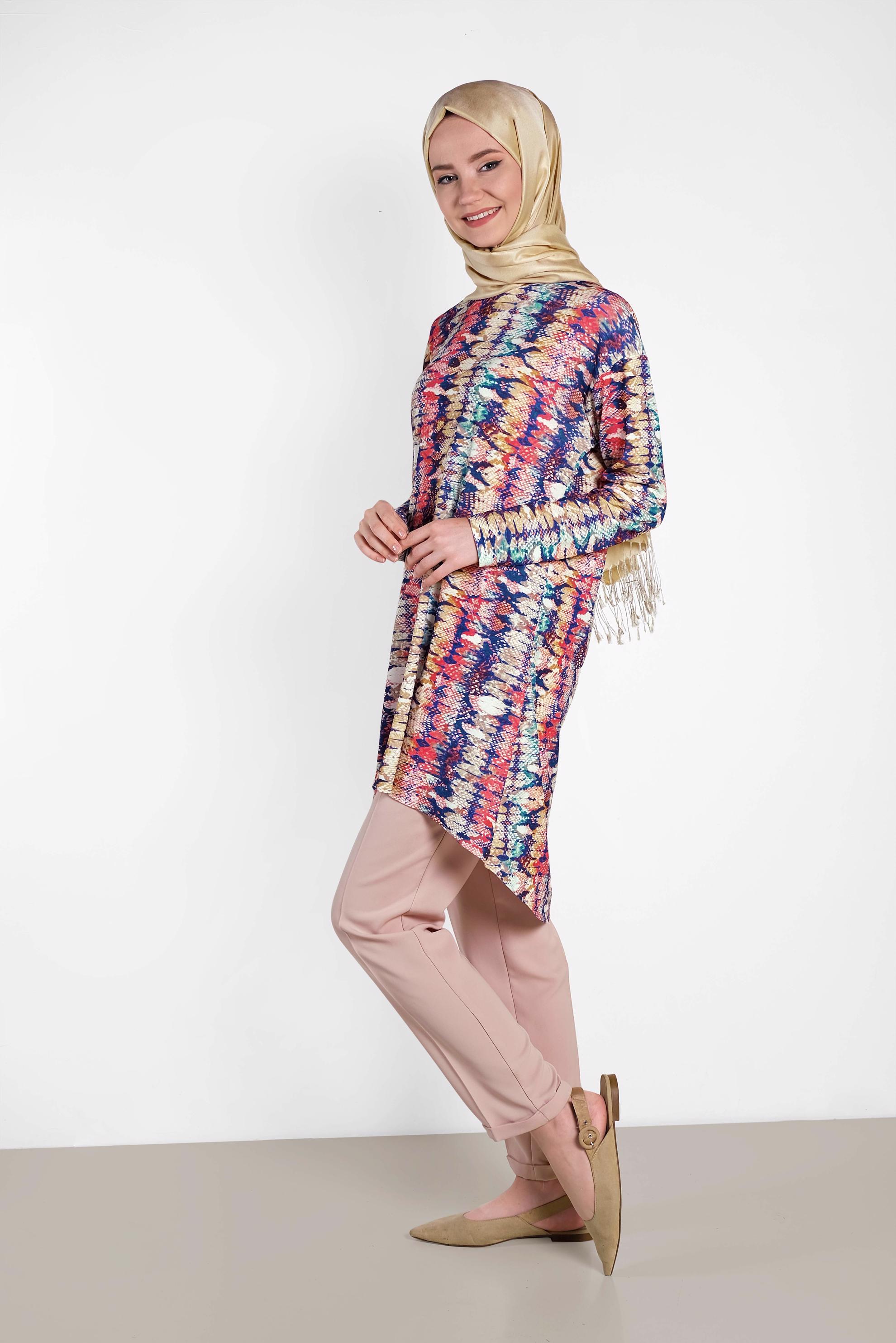 Tesettür giyim FUŞYA DESENLİ TUNİK 4493