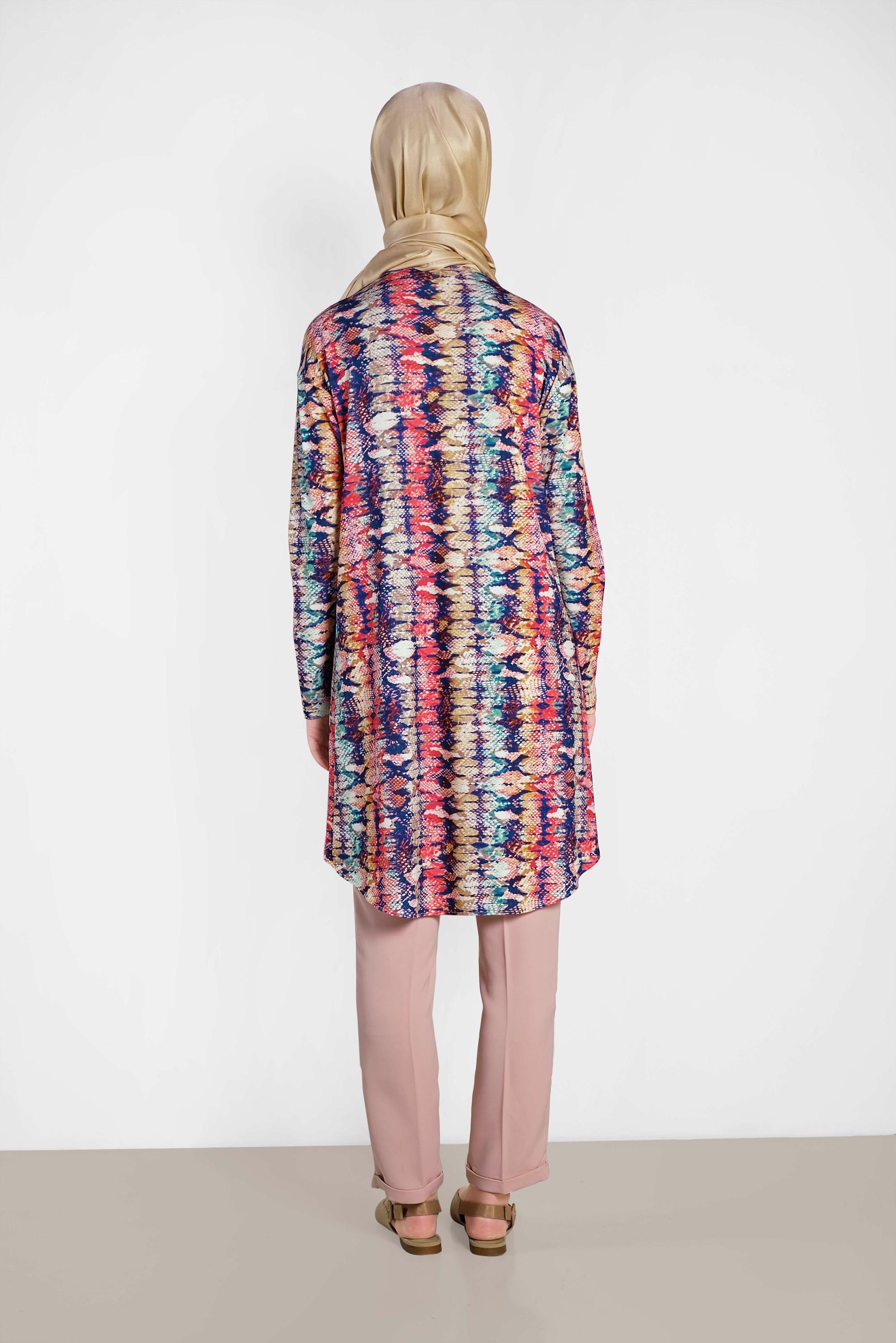 Tesettür giyim FUŞYA DESENLİ TUNİK 4493