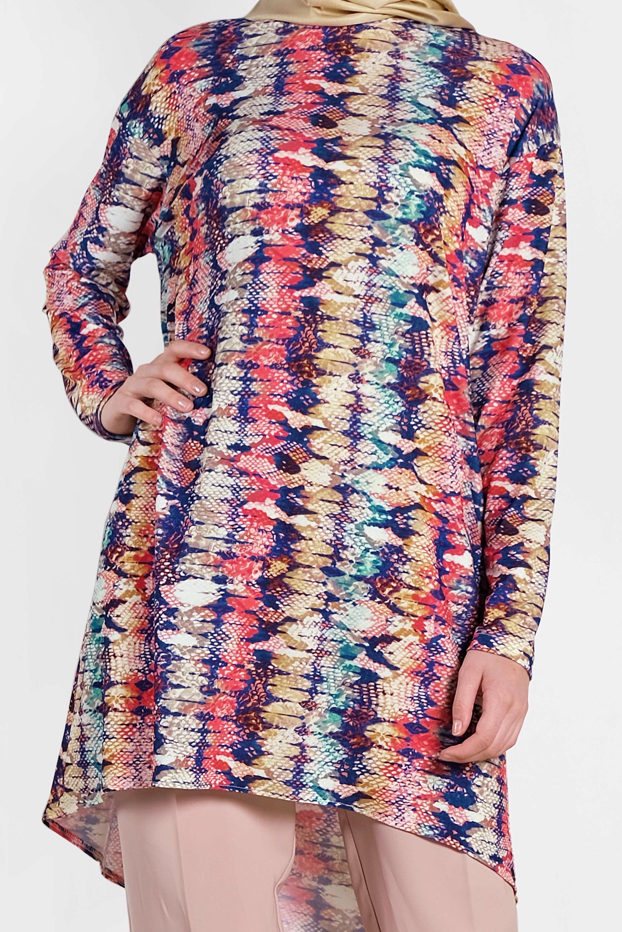 Tesettür giyim FUŞYA DESENLİ TUNİK 4493