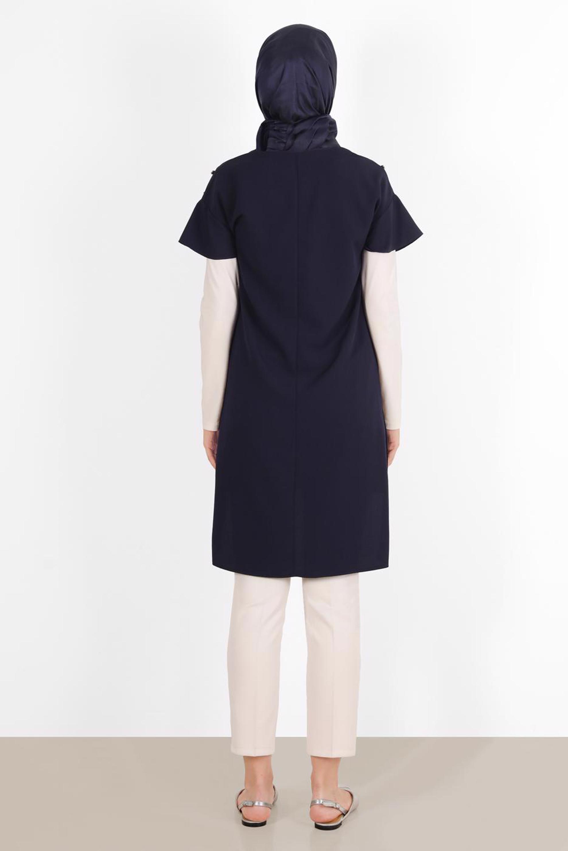 Tesettür giyim LACİVERT ZIMBA DETAYLI ASİMETRİK KESİM TUNİK 4511