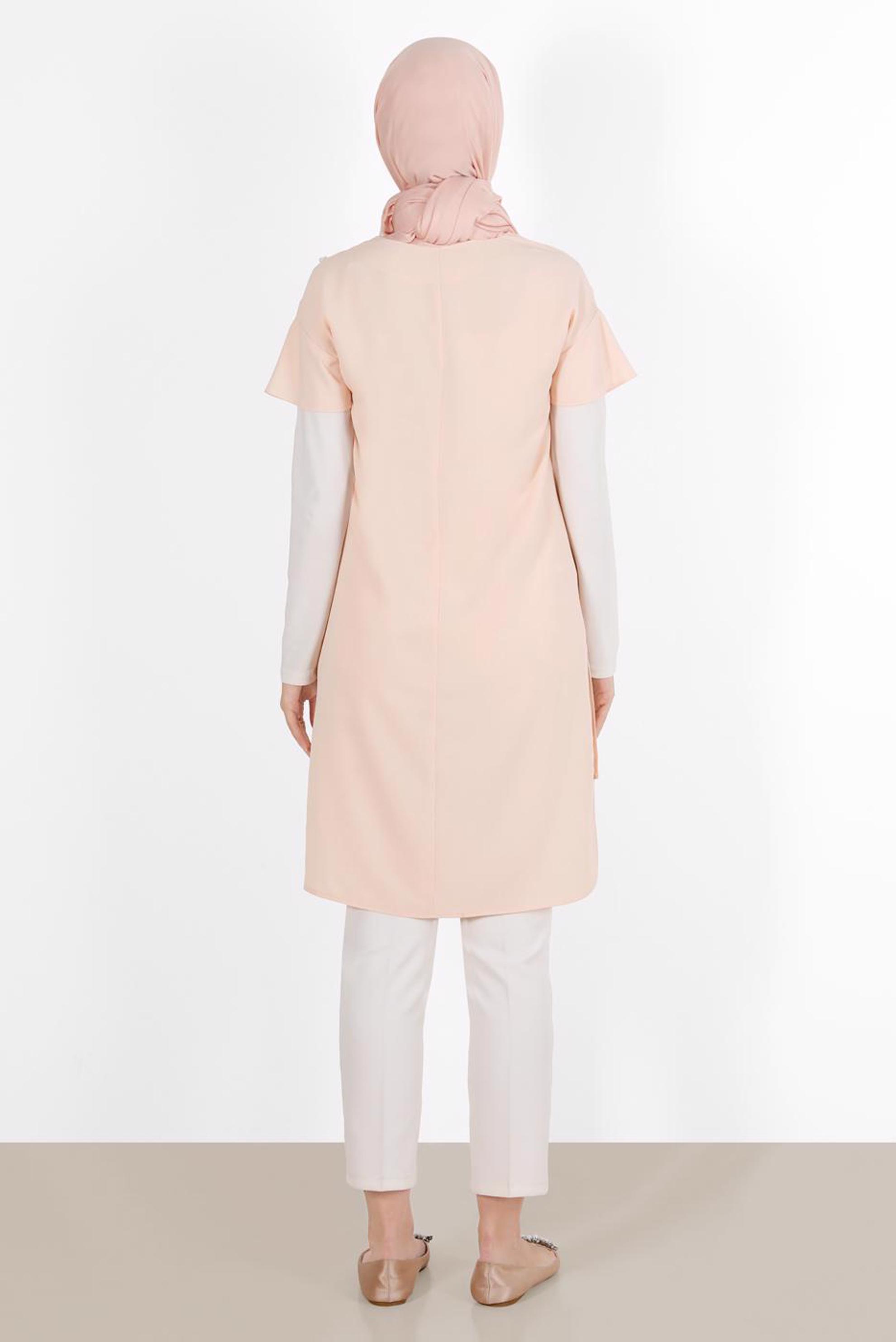 Tesettür giyim PUDRA ZIMBA DETAYLI ASİMETRİK KESİM TUNİK 4511