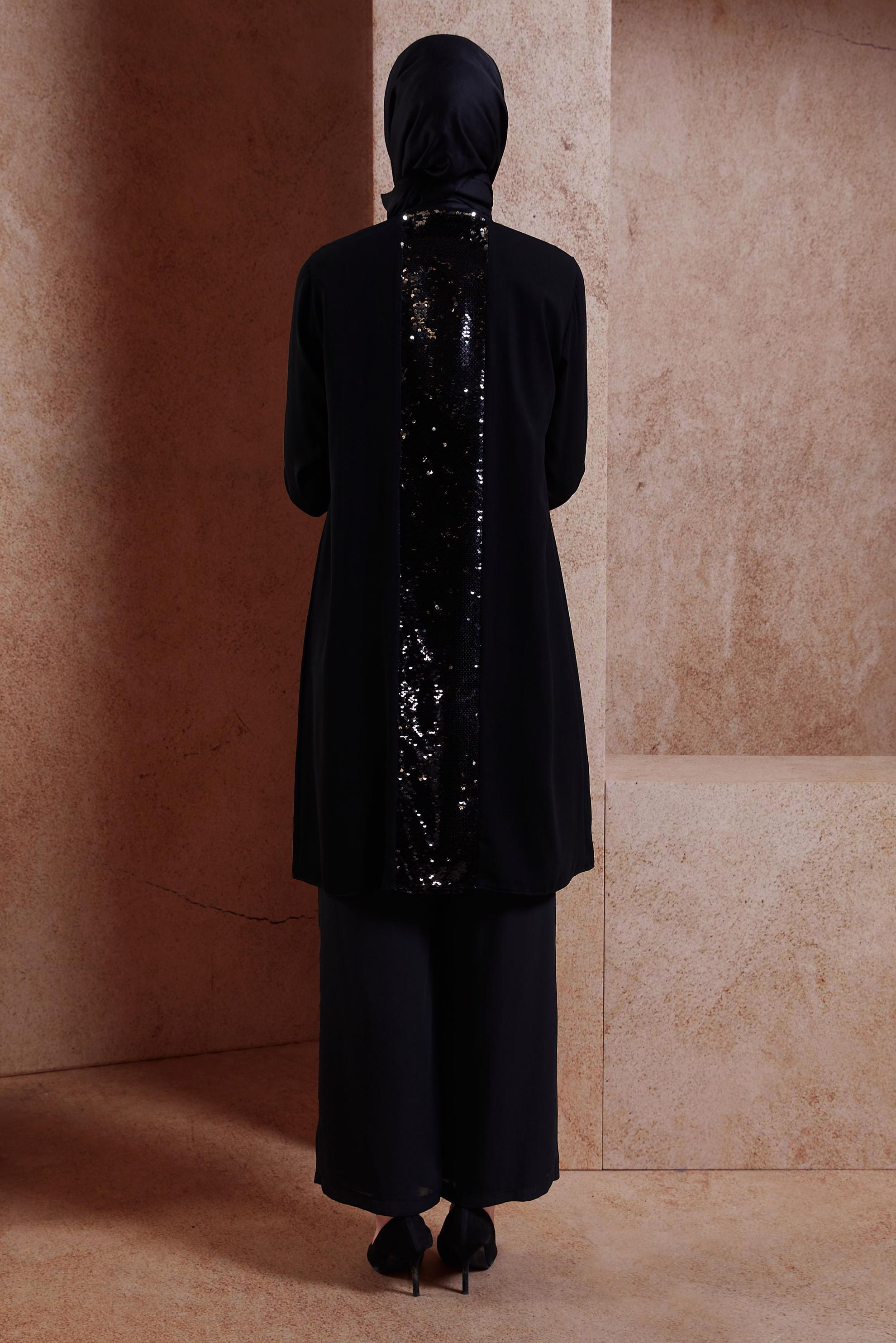 Hijab clothing BLACK SEQUINED TUNIC WITH JACKET 4516