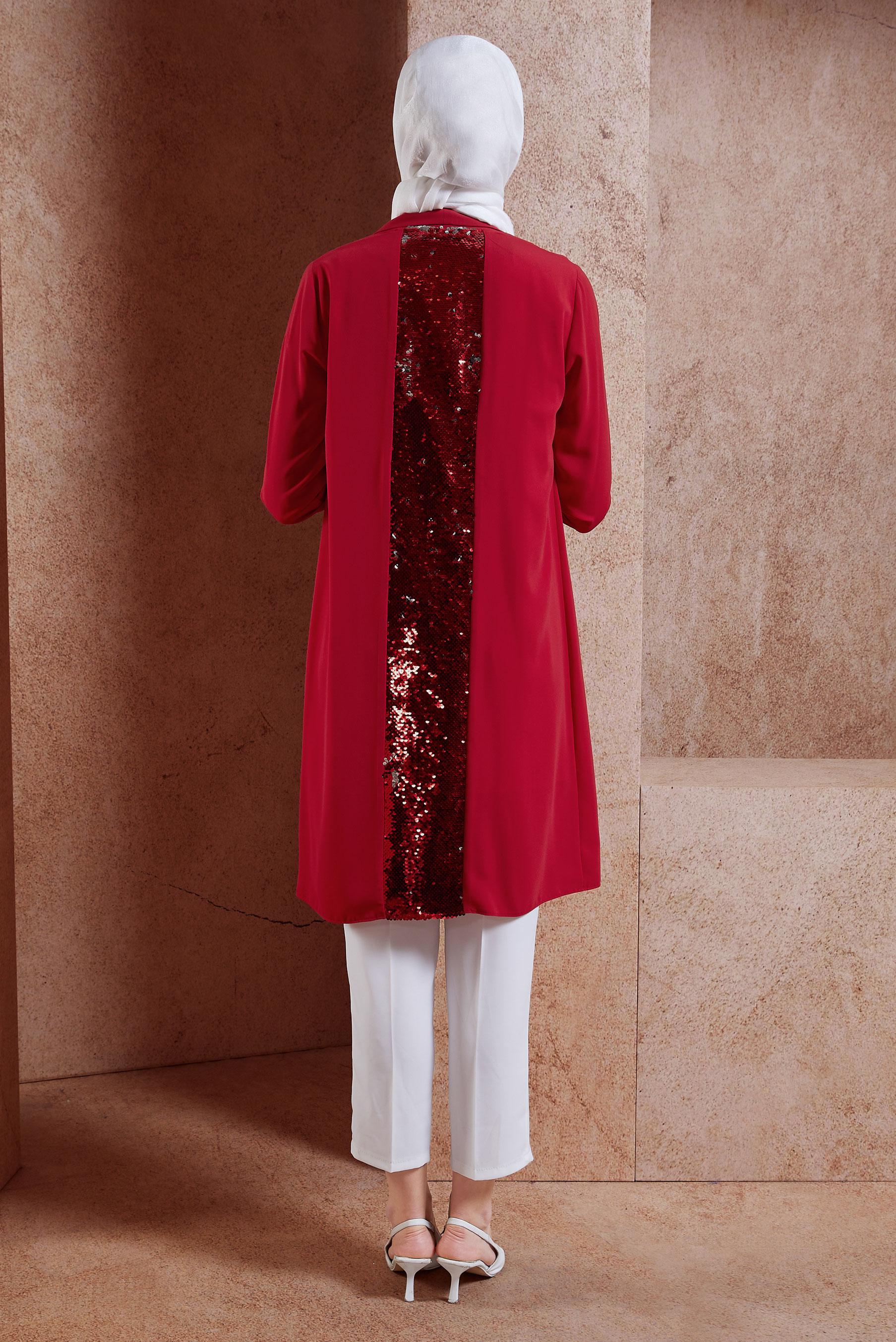 Hijab clothing RED SEQUINED TUNIC WITH JACKET 4516