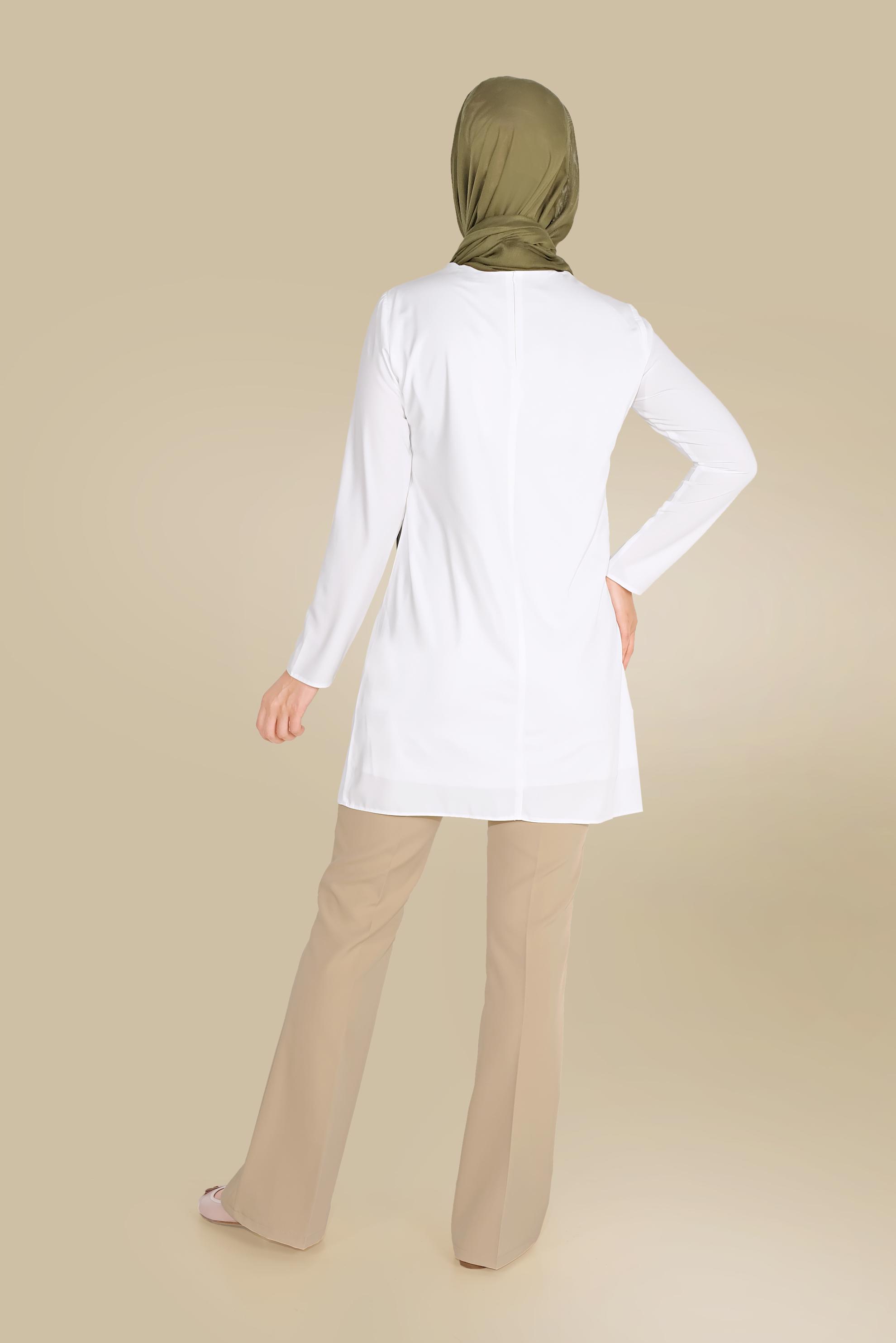 Tesettür giyim BEYAZ BİSİKLET YAKA  BASİC TUNİK 4527 